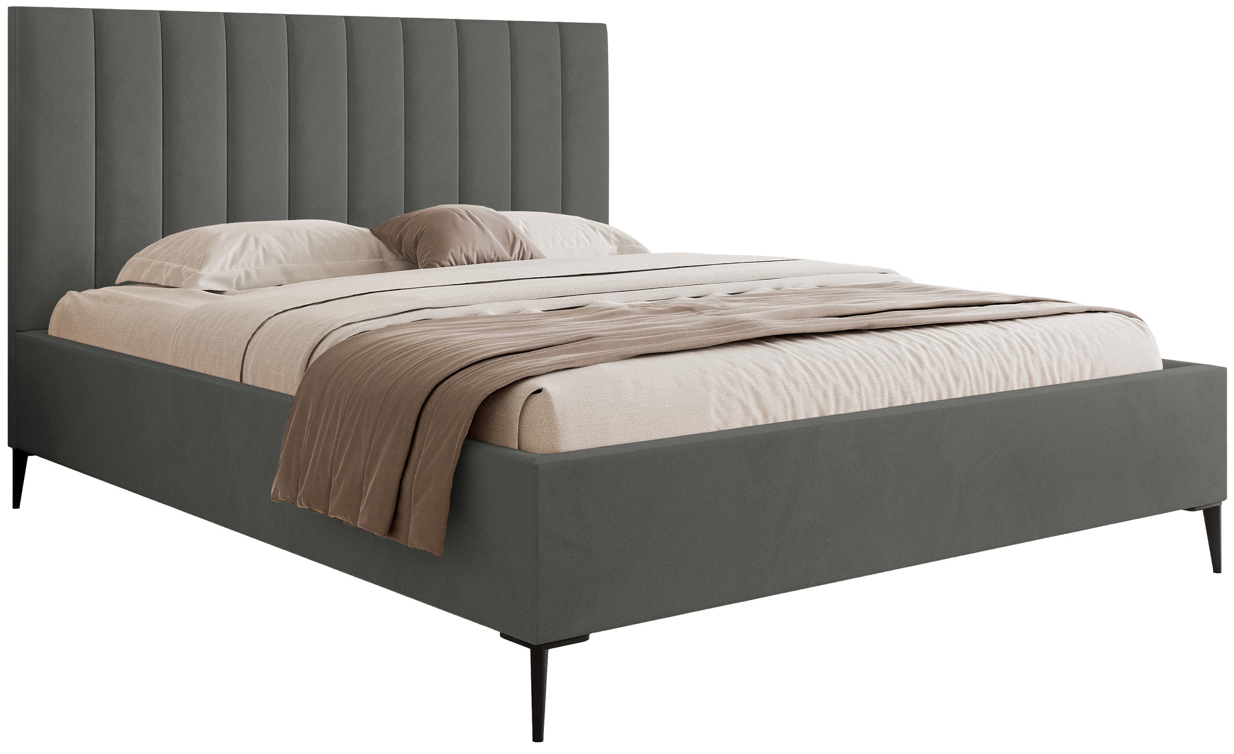 Łóżko tapicerowane 180x200 cm Veloro z pojemnikiem ciemnoszare welur stelaż metalowy na wysokich nóżkach