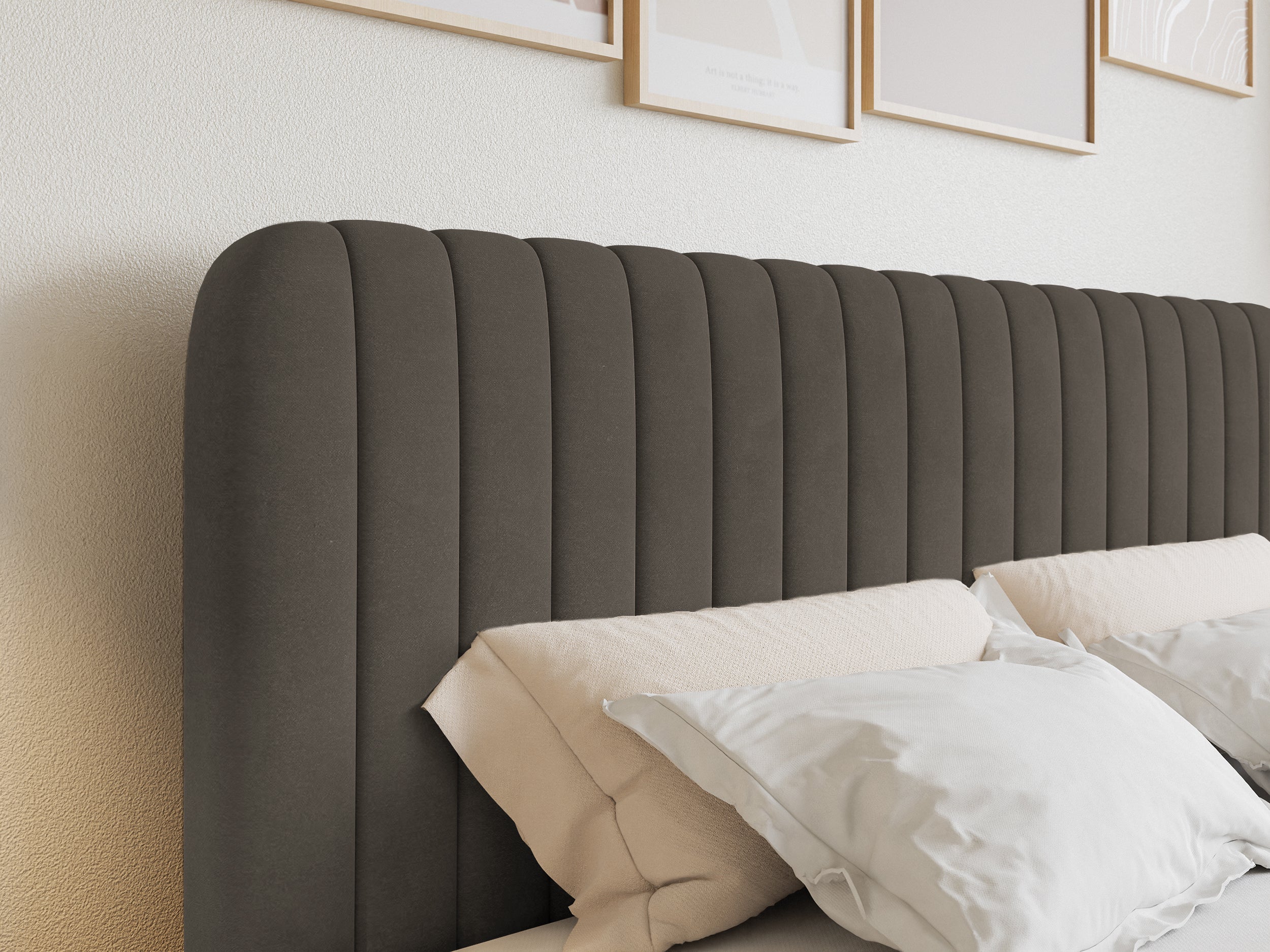 Łóżko kontynentalne 180x200 cm Saliano z pojemnikami i topperem brązowe welur