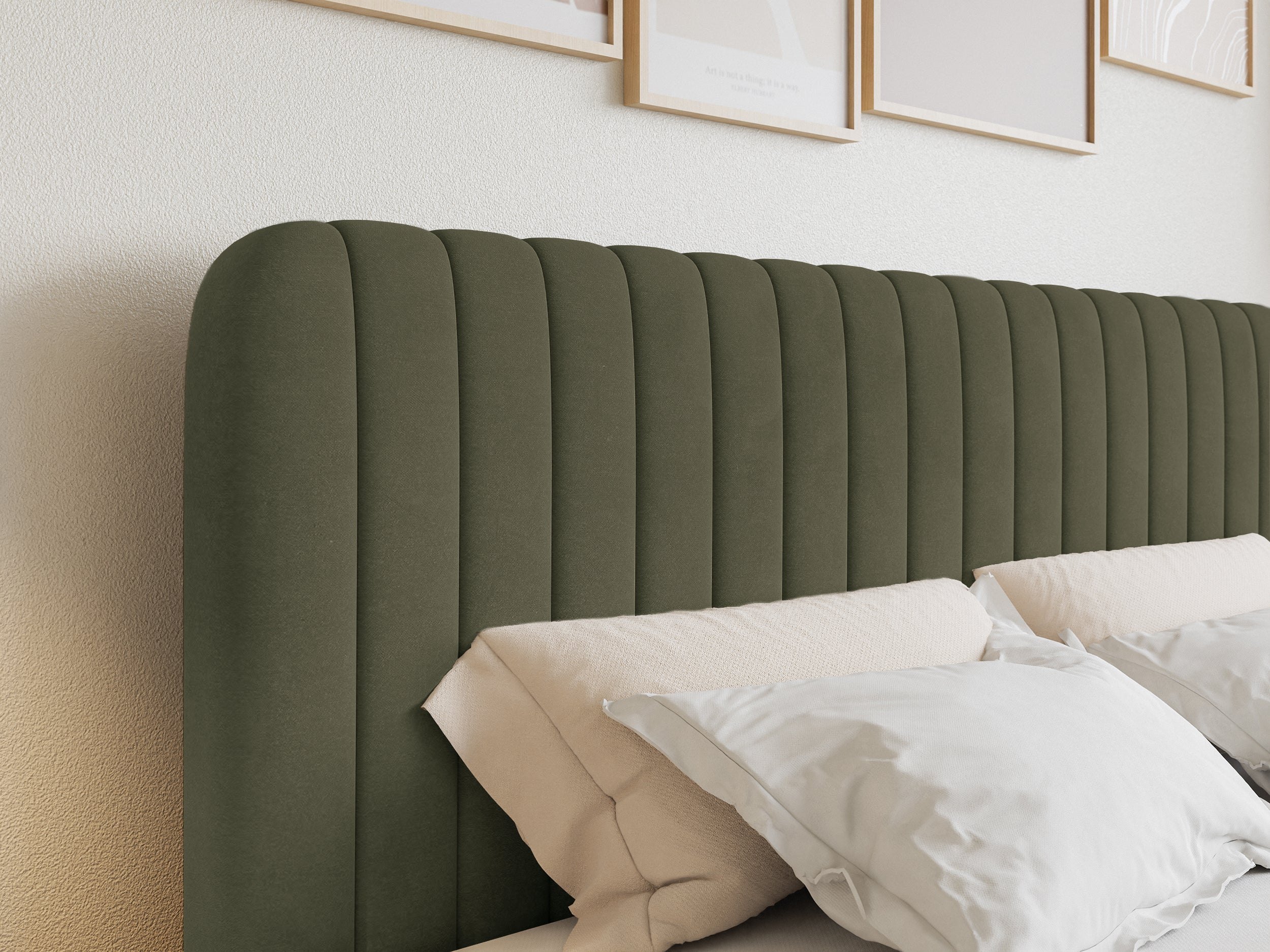 Łóżko kontynentalne 180x200 cm Saliano z pojemnikami i topperem oliwkowe welur