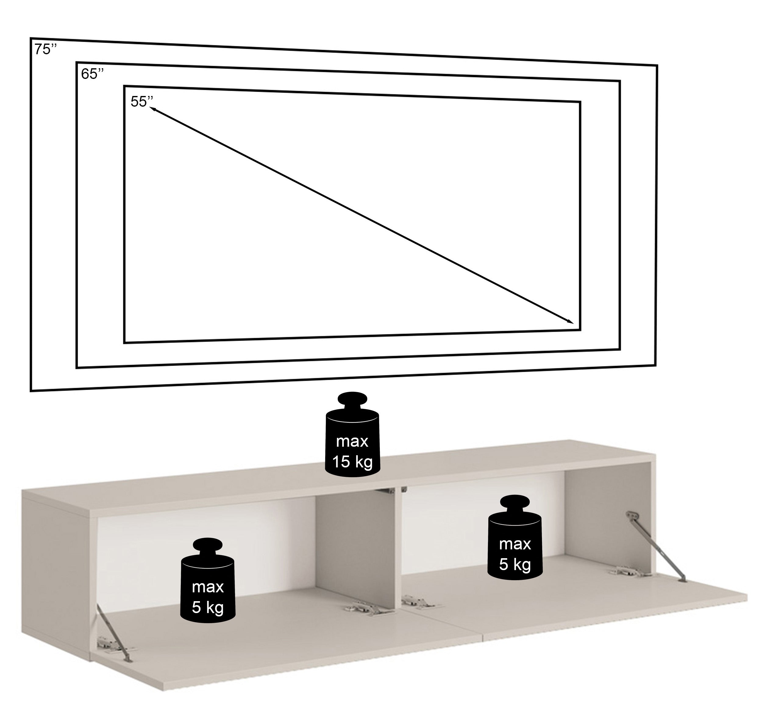 Szafka RTV Veldio z frezowanym frontem 140 cm Czarna wisząca