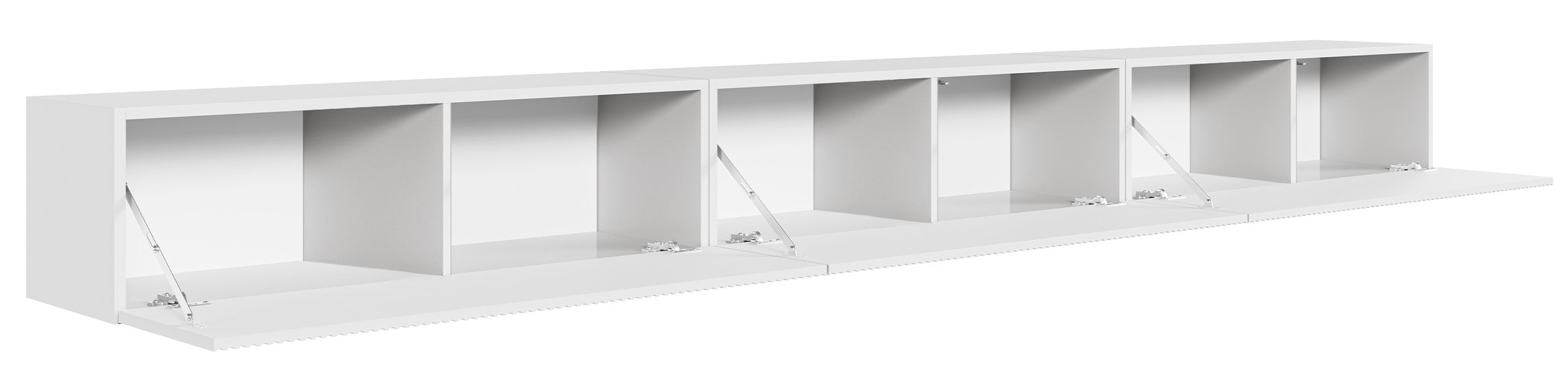 Szafka RTV trzydrzwiowa Veldio wisząca z ryflowanym frontem 300 cm biała