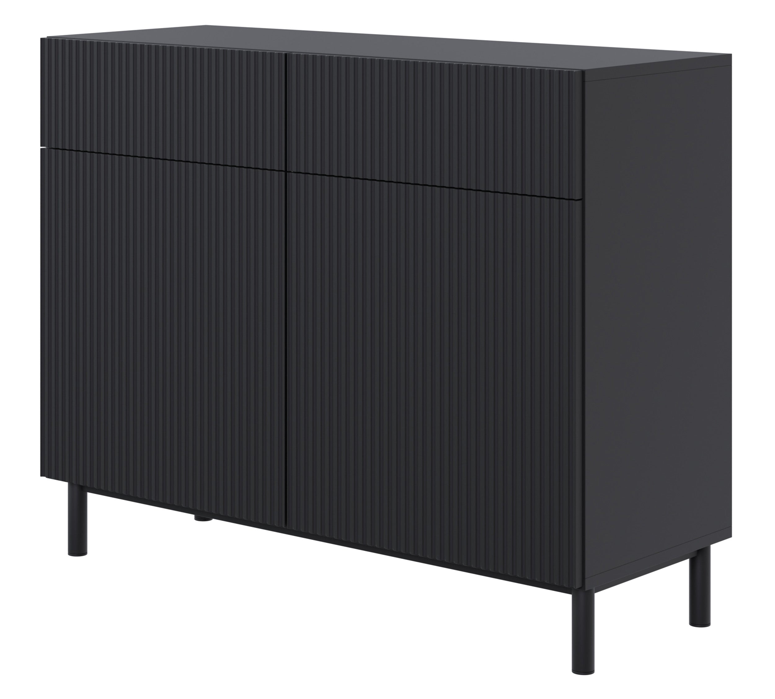 Komoda dwudrzwiowa Veldio New z frezowanym frontem i dwiema szufladami 100 cm czarna