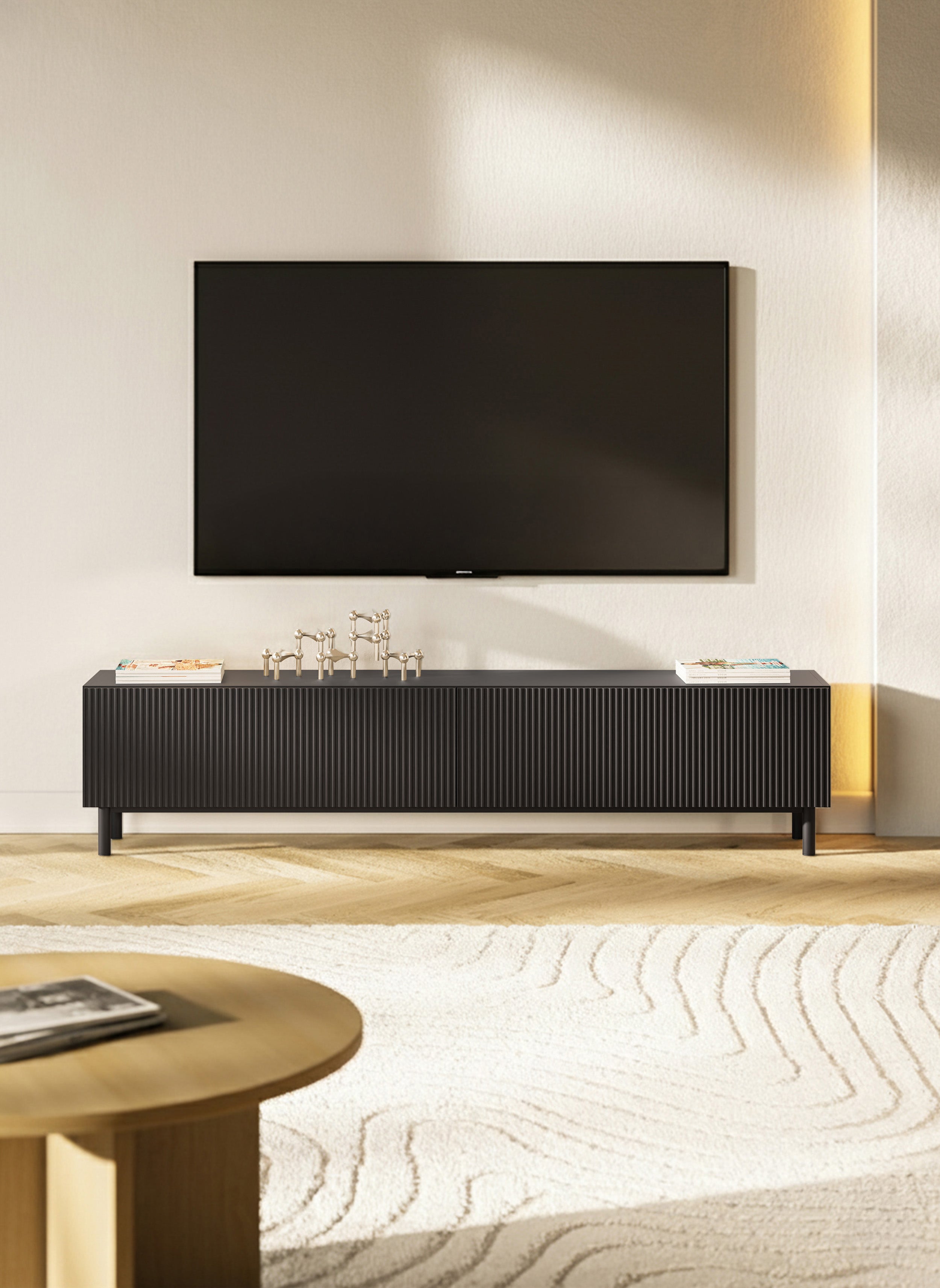 Szafka RTV Veldio New z frezowanym frontem 175 cm czarna