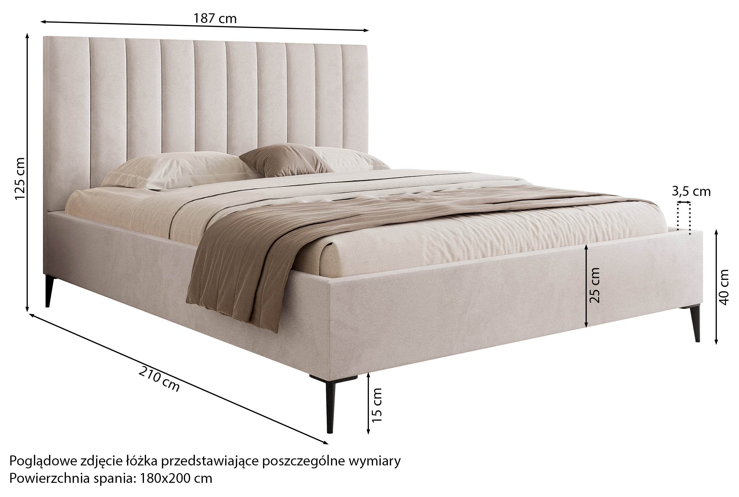 Łóżko tapicerowane 180x200 cm Veloro z pojemnikiem ciemnoszare welur stelaż metalowy na wysokich nóżkach