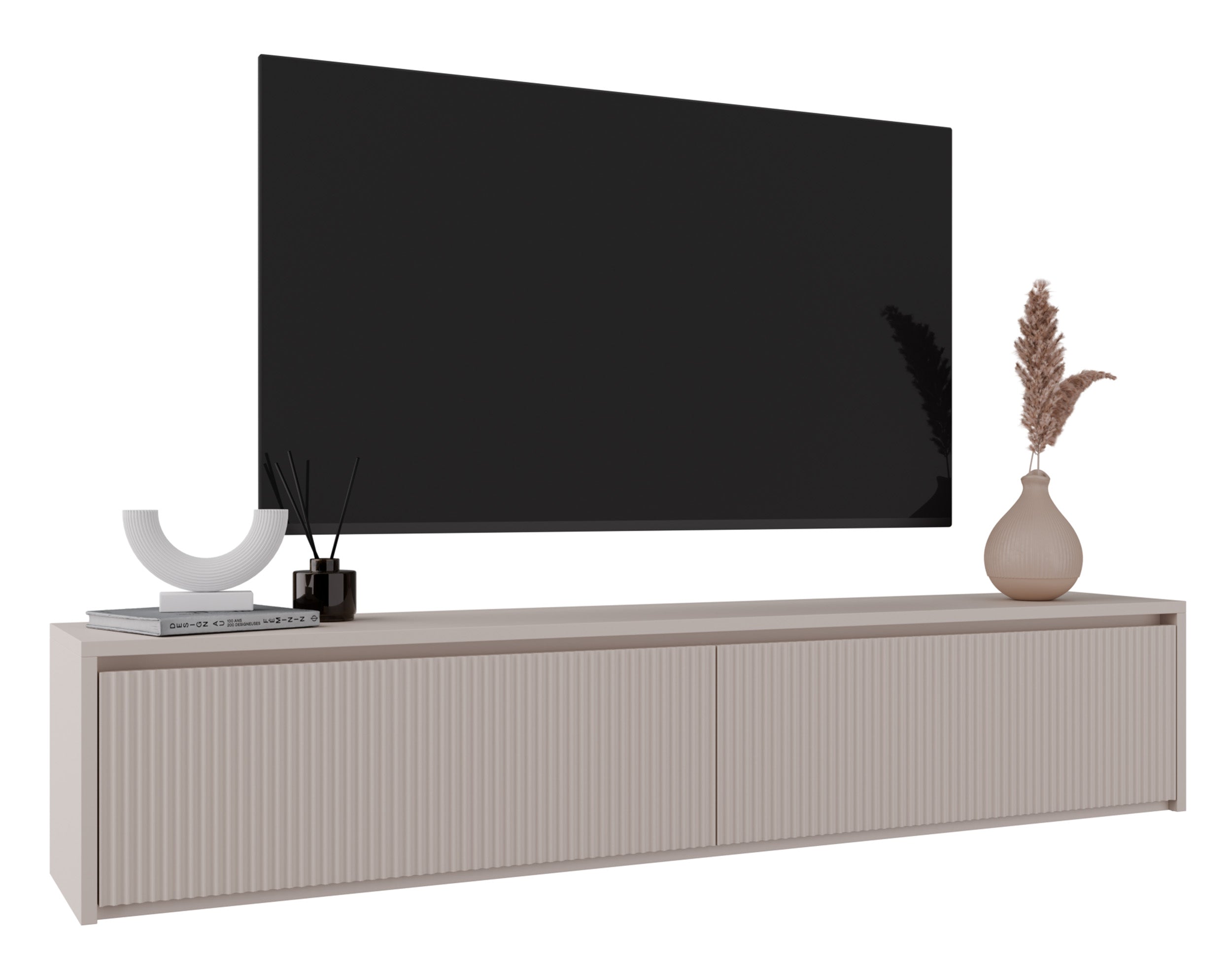 Szafka RTV dwudrzwiowa Vemmi 180 cm z ryflowanym frontem kaszmir