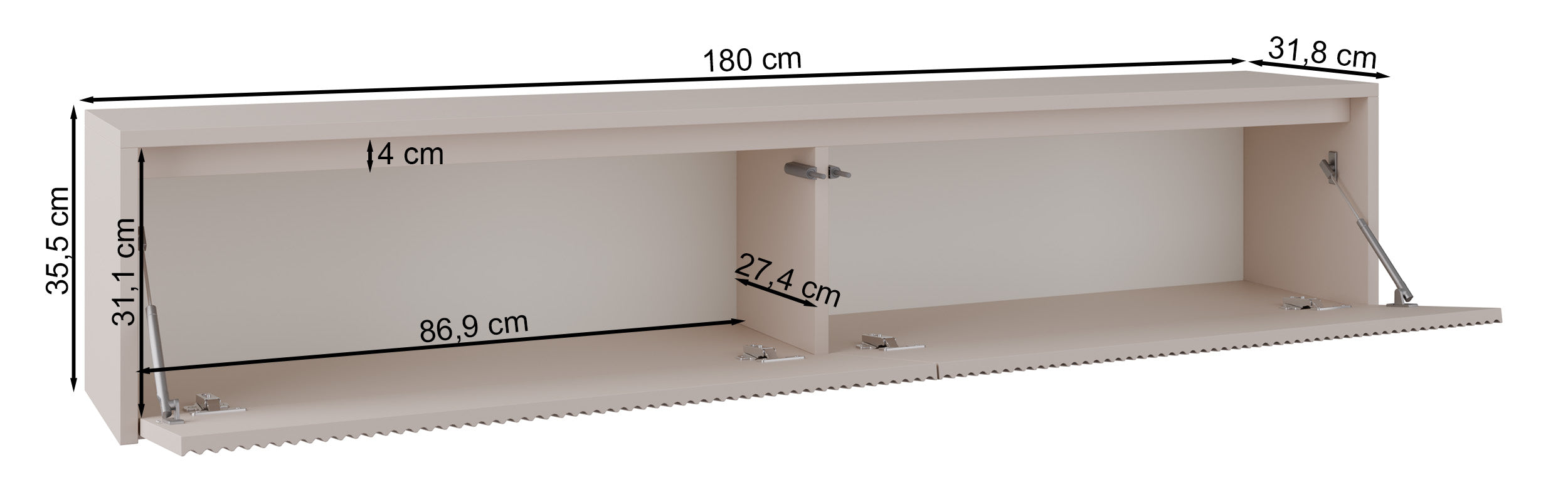 Szafka RTV dwudrzwiowa Vemmi 180 cm z ryflowanym frontem kaszmir