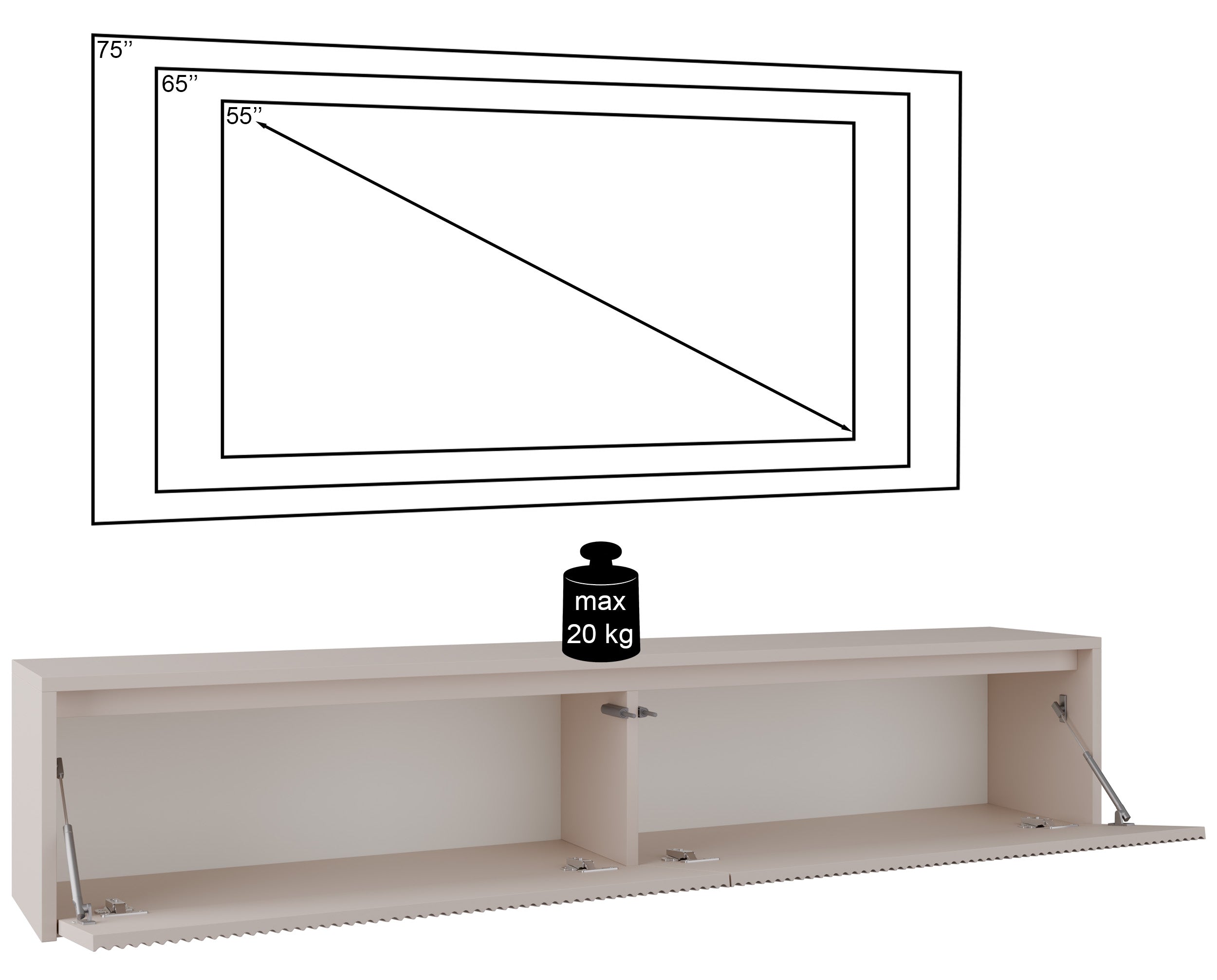 Szafka RTV dwudrzwiowa Vemmi 180 cm z ryflowanym frontem kaszmir