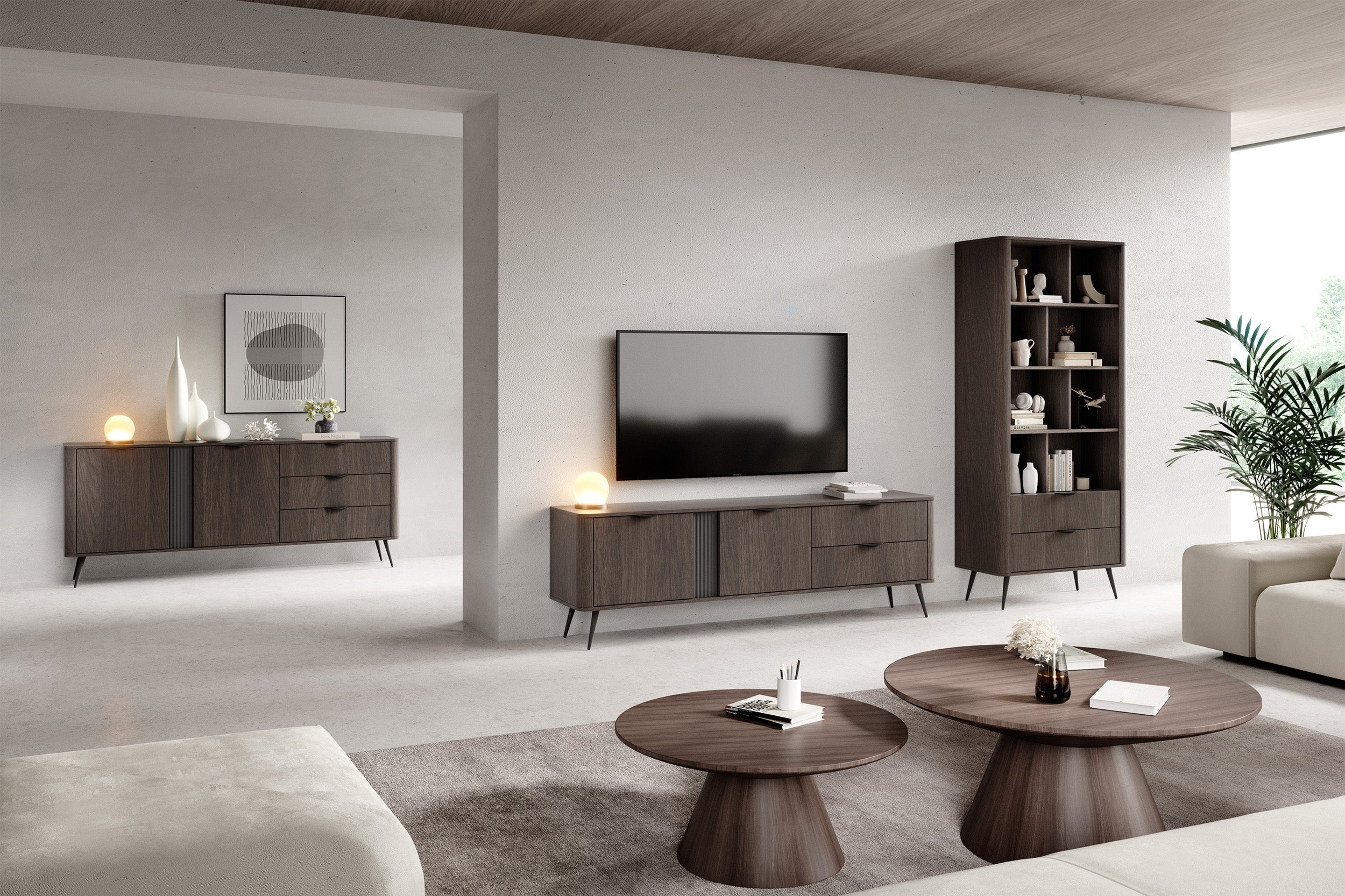 Regał Veris z dwiema szufladami 88 cm dąb dunin z czarnymi nóżkami