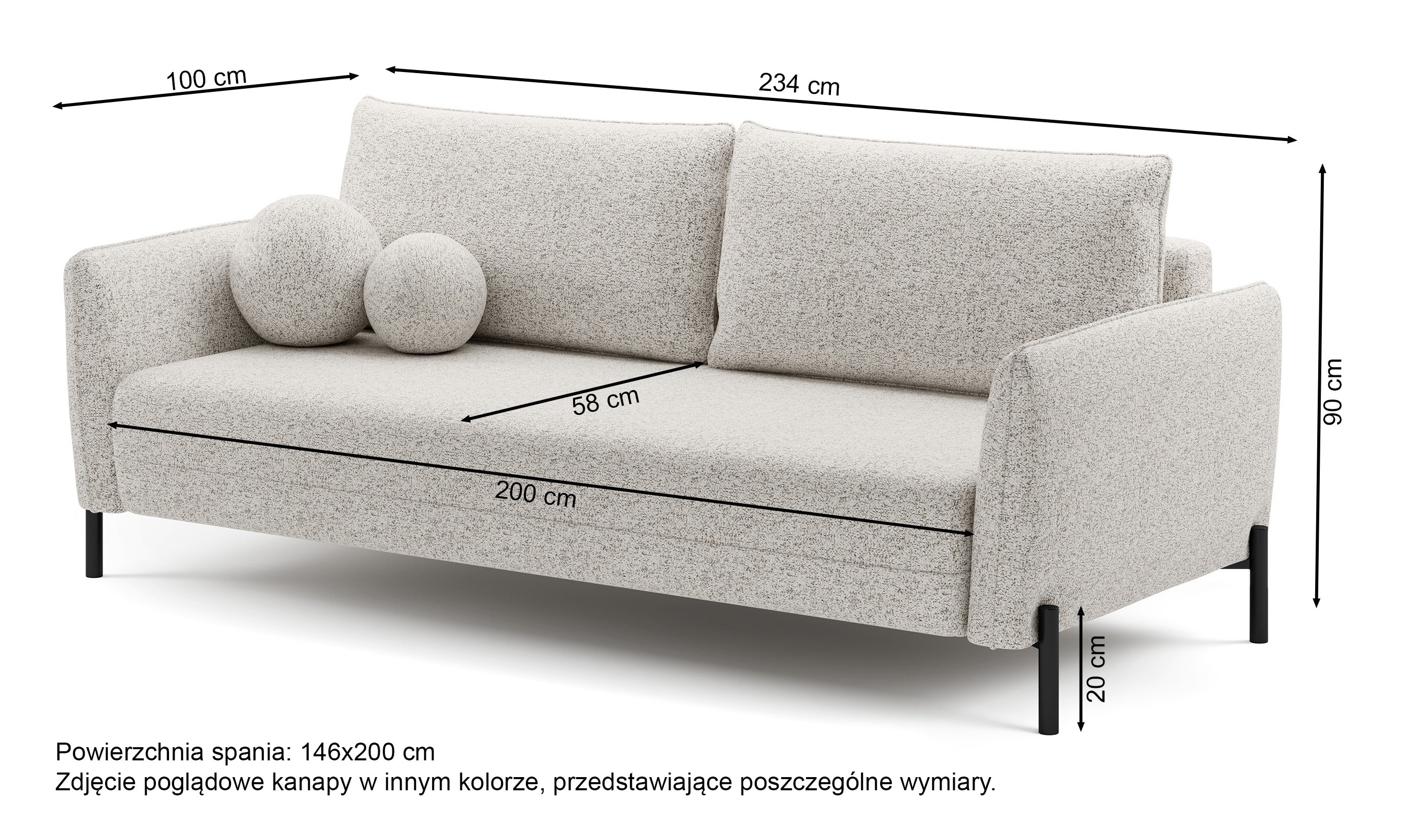 Kanapa rozkładana trzyosobowa Veruco z pojemnikiem kremowa szenil hydrofobowy