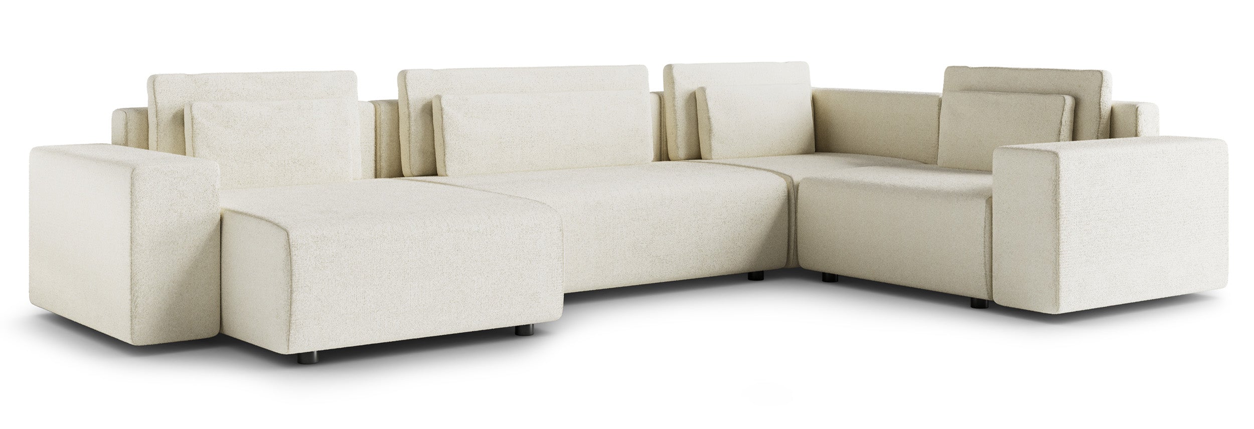 Narożnik z funkcją spania Vesna U-kształtny lewostronny z pojemnikiem jasnobeżowy plecionka