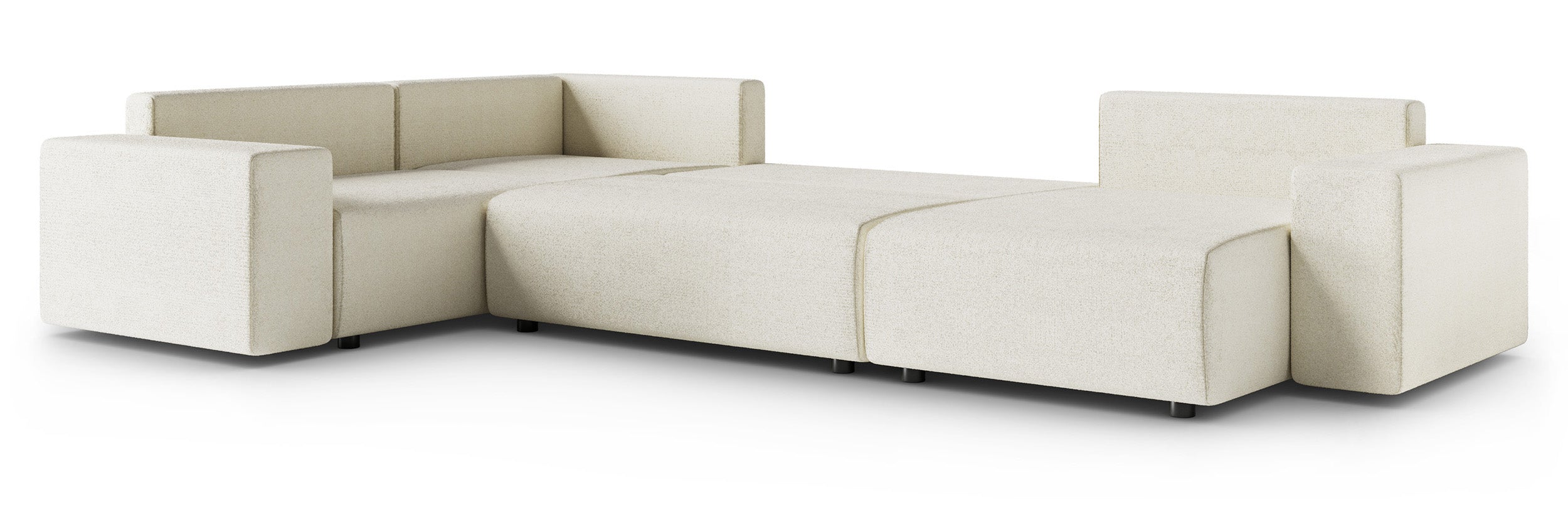 Narożnik z funkcją spania Vesna U-kształtny prawostronny z pojemnikiem jasnobeżowy plecionka