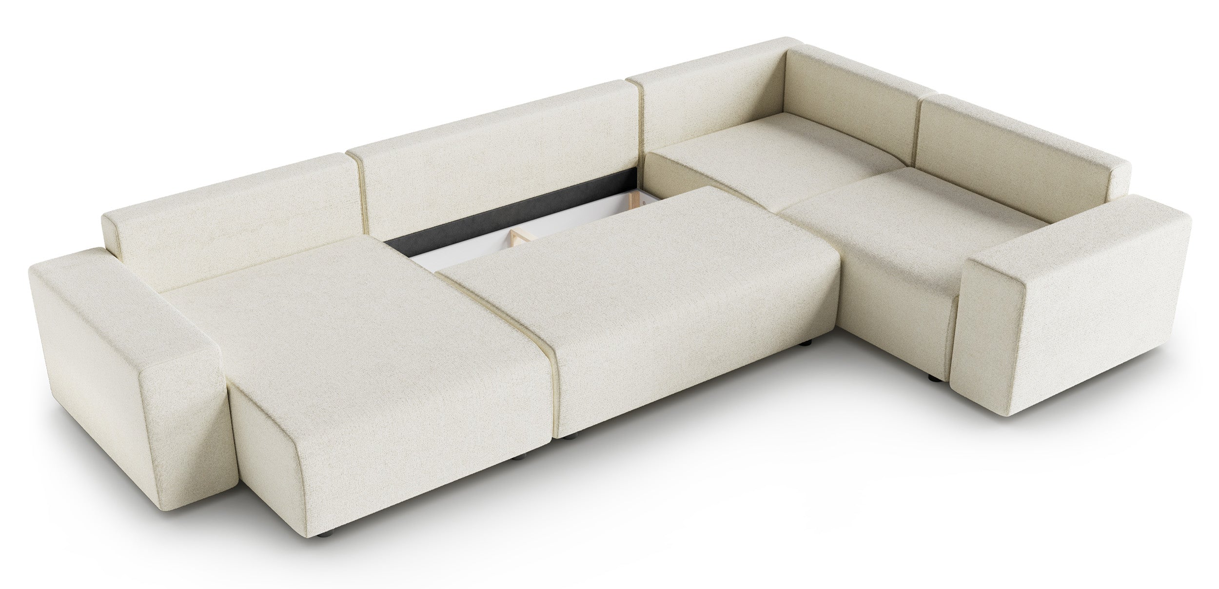 Narożnik z funkcją spania Vesna U-kształtny lewostronny z pojemnikiem jasnobeżowy plecionka