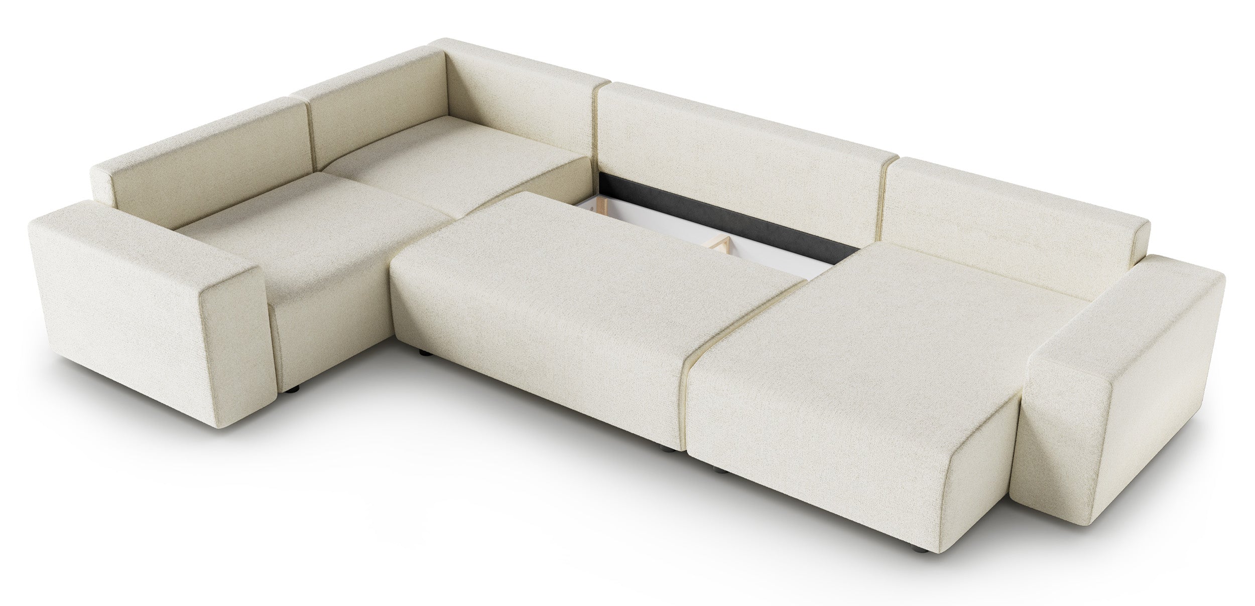 Narożnik z funkcją spania Vesna U-kształtny prawostronny z pojemnikiem jasnobeżowy plecionka