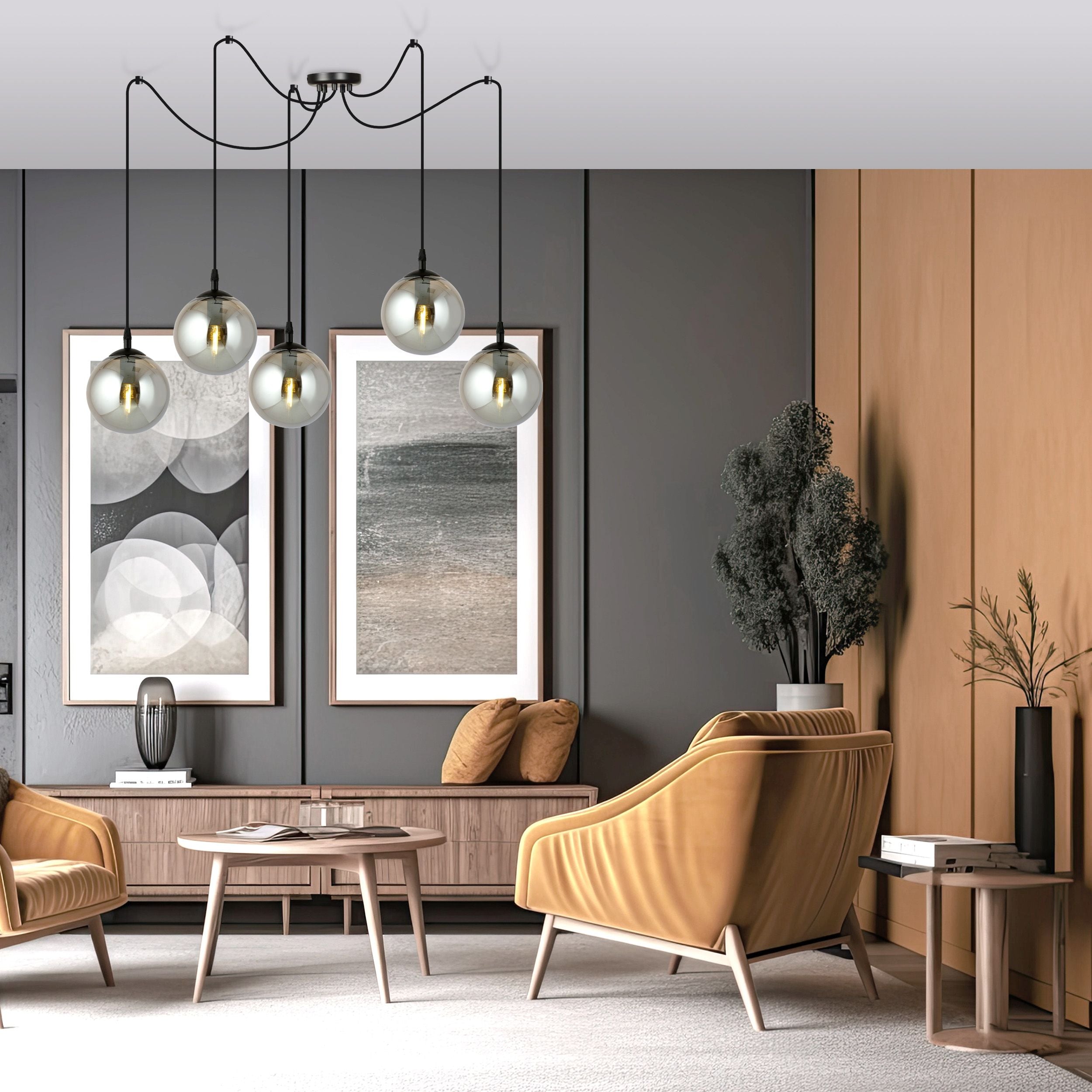 Lampa wisząca Vetralla grafitowa x5