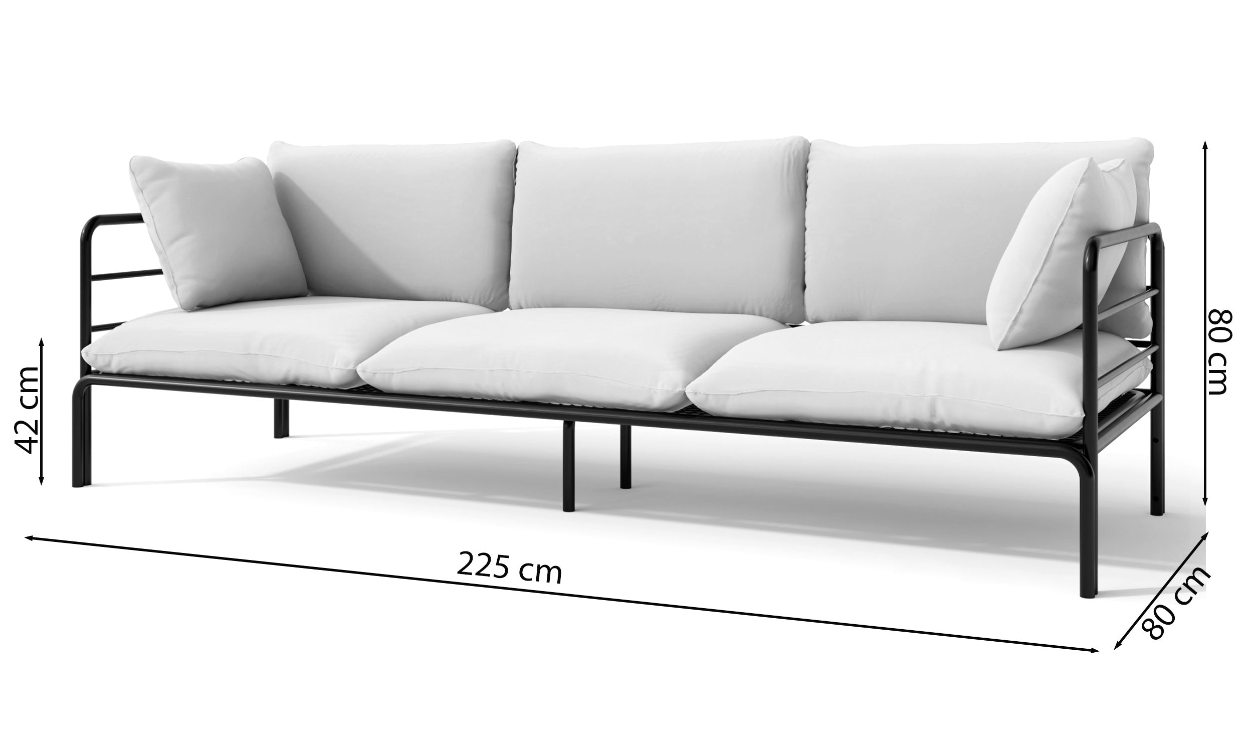 Sofa ogrodowa trzyosobowa Worcully w tkaninie hydrofobowej antracytowa/ czarny stelaż