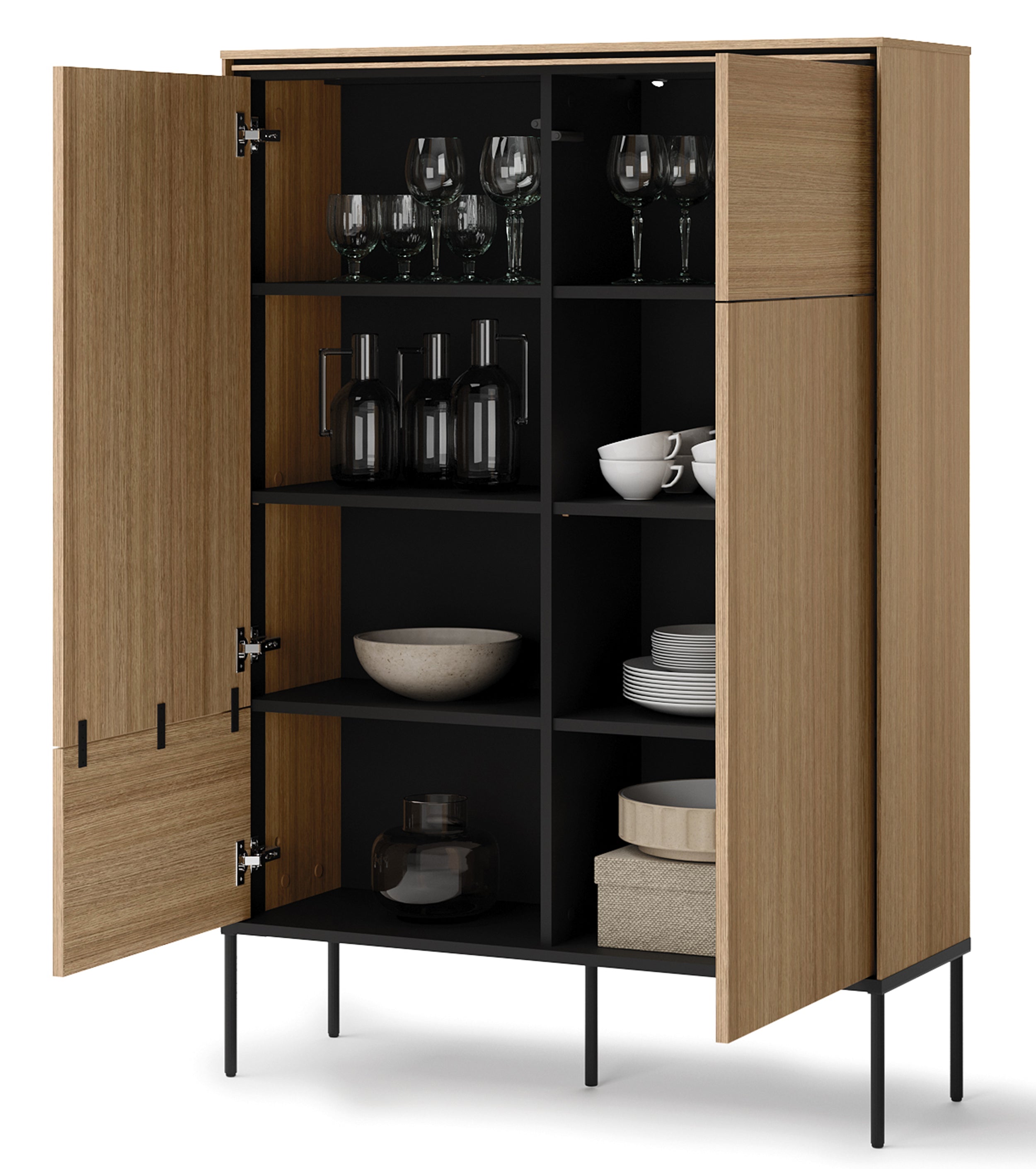 Wysoka komoda Visso dwudrzwiowa 98 cm dąb linearny