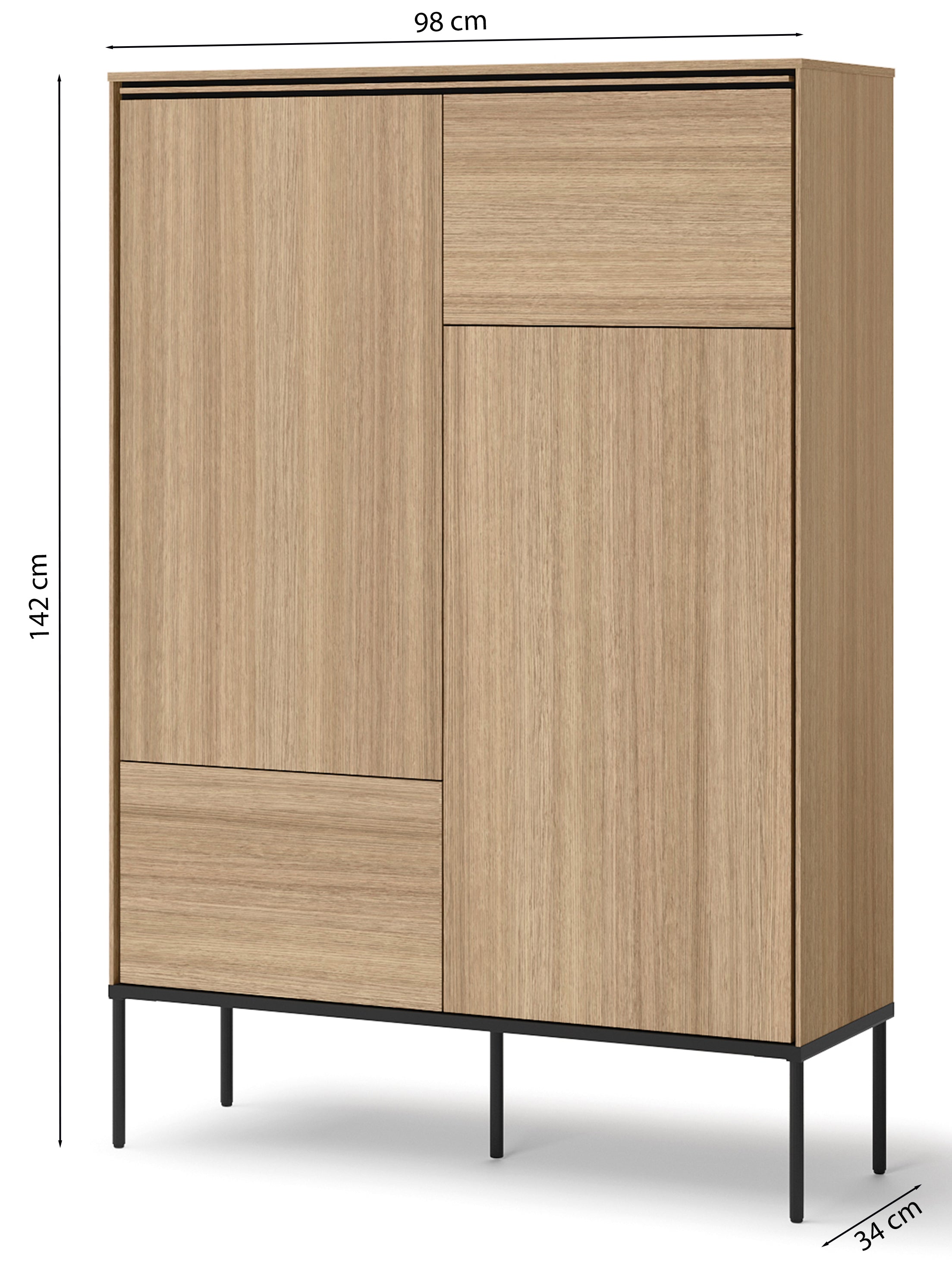 Wysoka komoda Visso dwudrzwiowa 98 cm dąb linearny