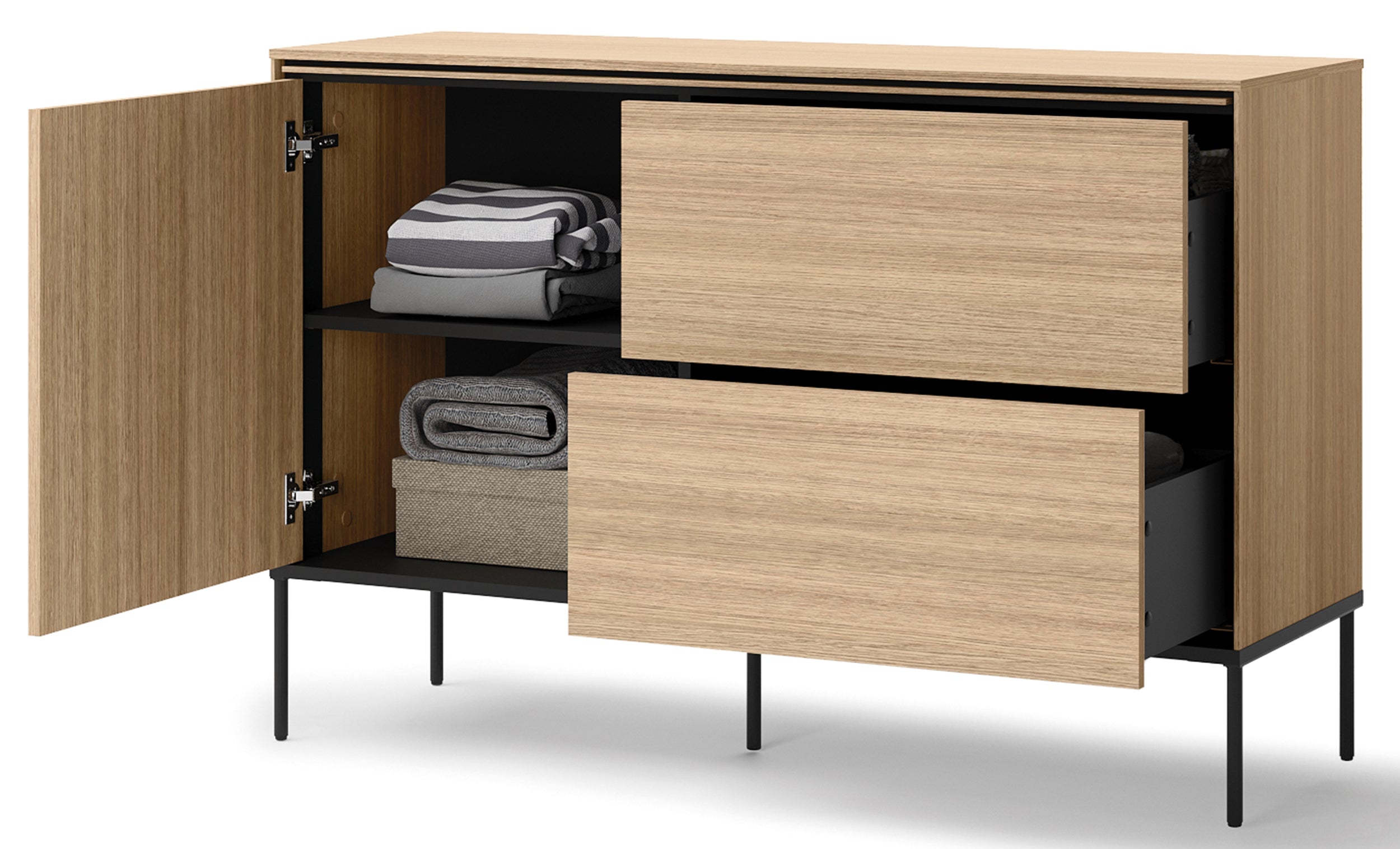 Komoda jednodrzwiowa Visso z dwiema szufladami 127 cm dąb linearny