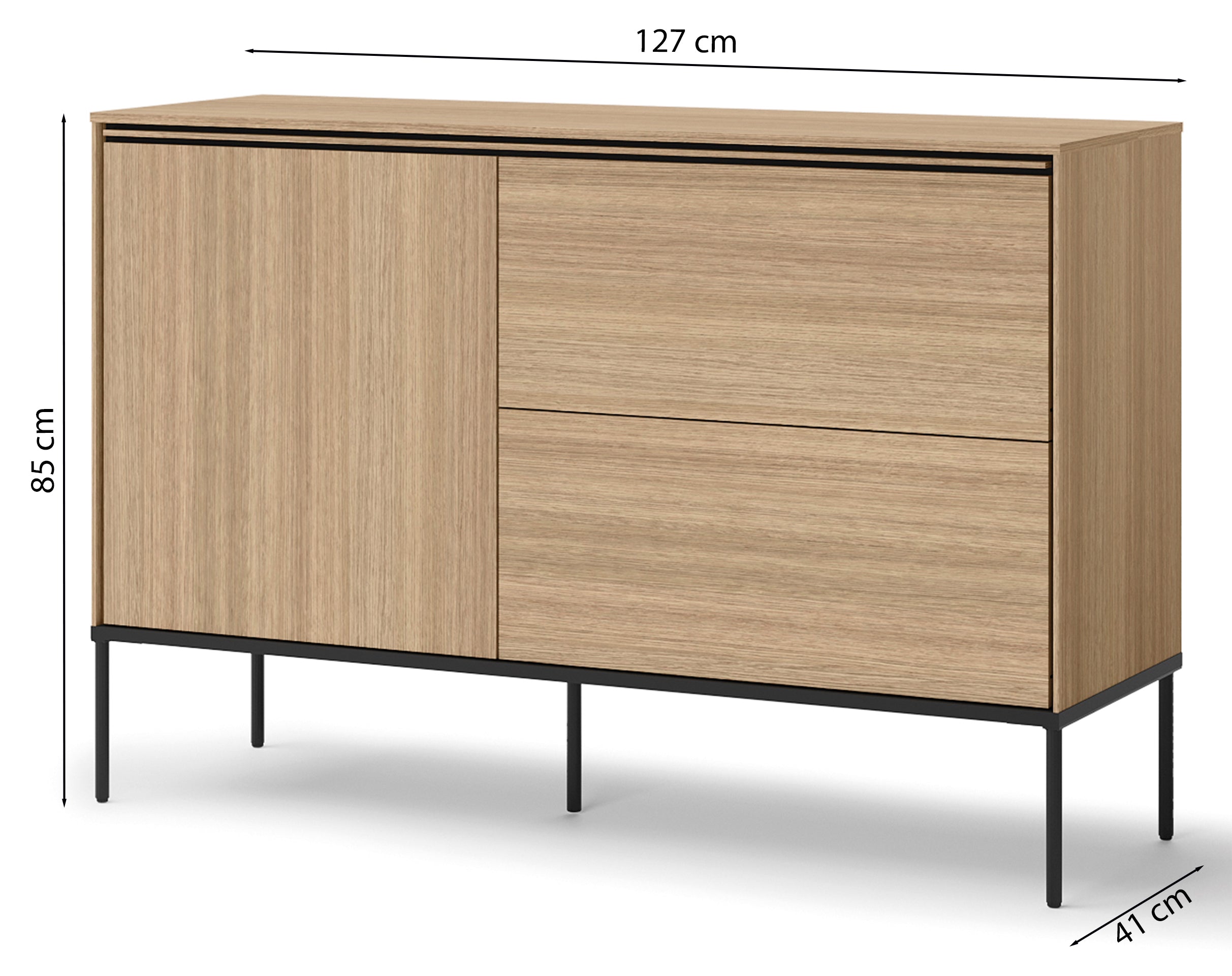 Komoda jednodrzwiowa Visso z dwiema szufladami 127 cm dąb linearny