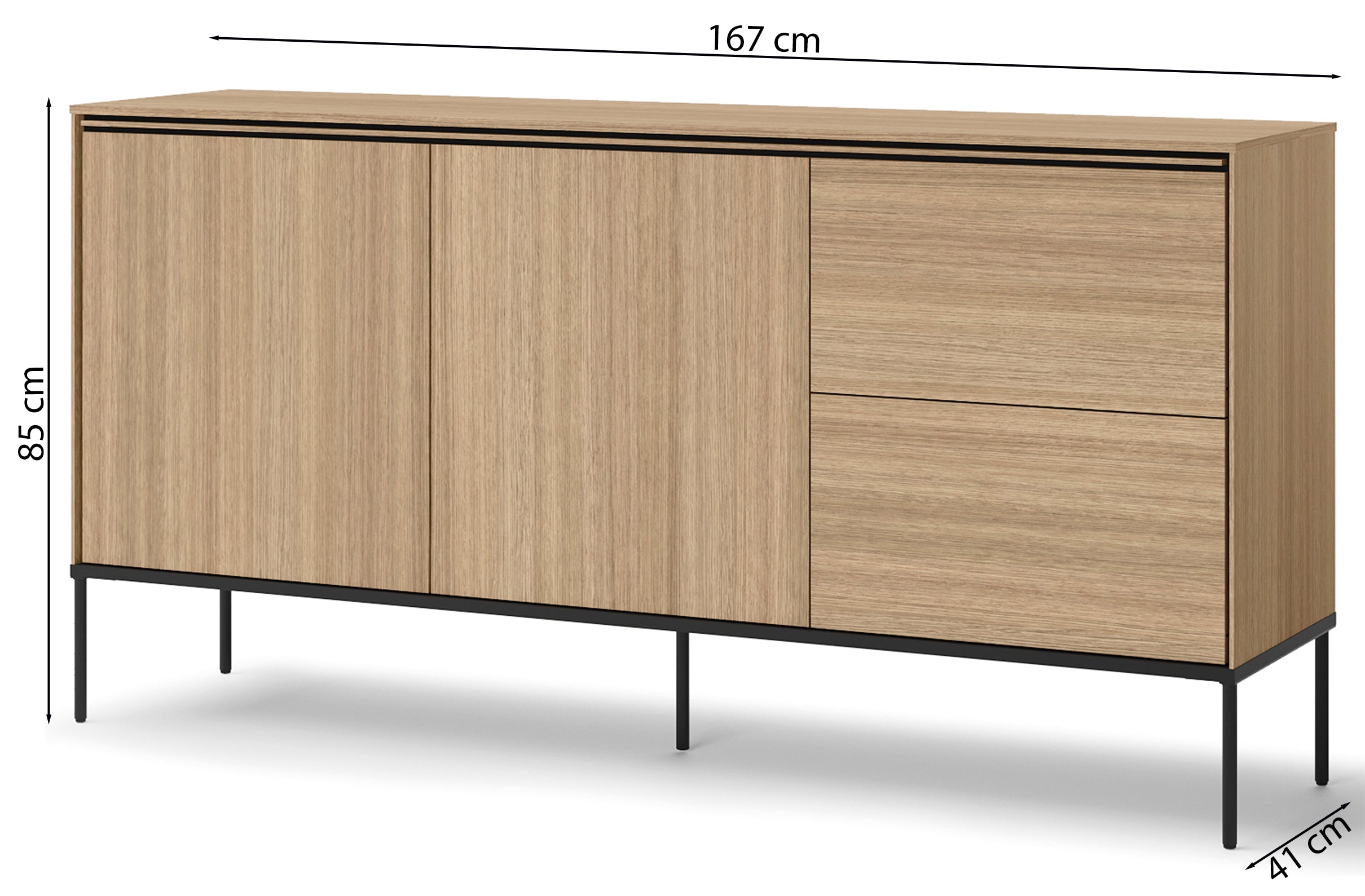Komoda dwudrzwiowa Visso z dwiema szufladami 167 cm dąb linearny