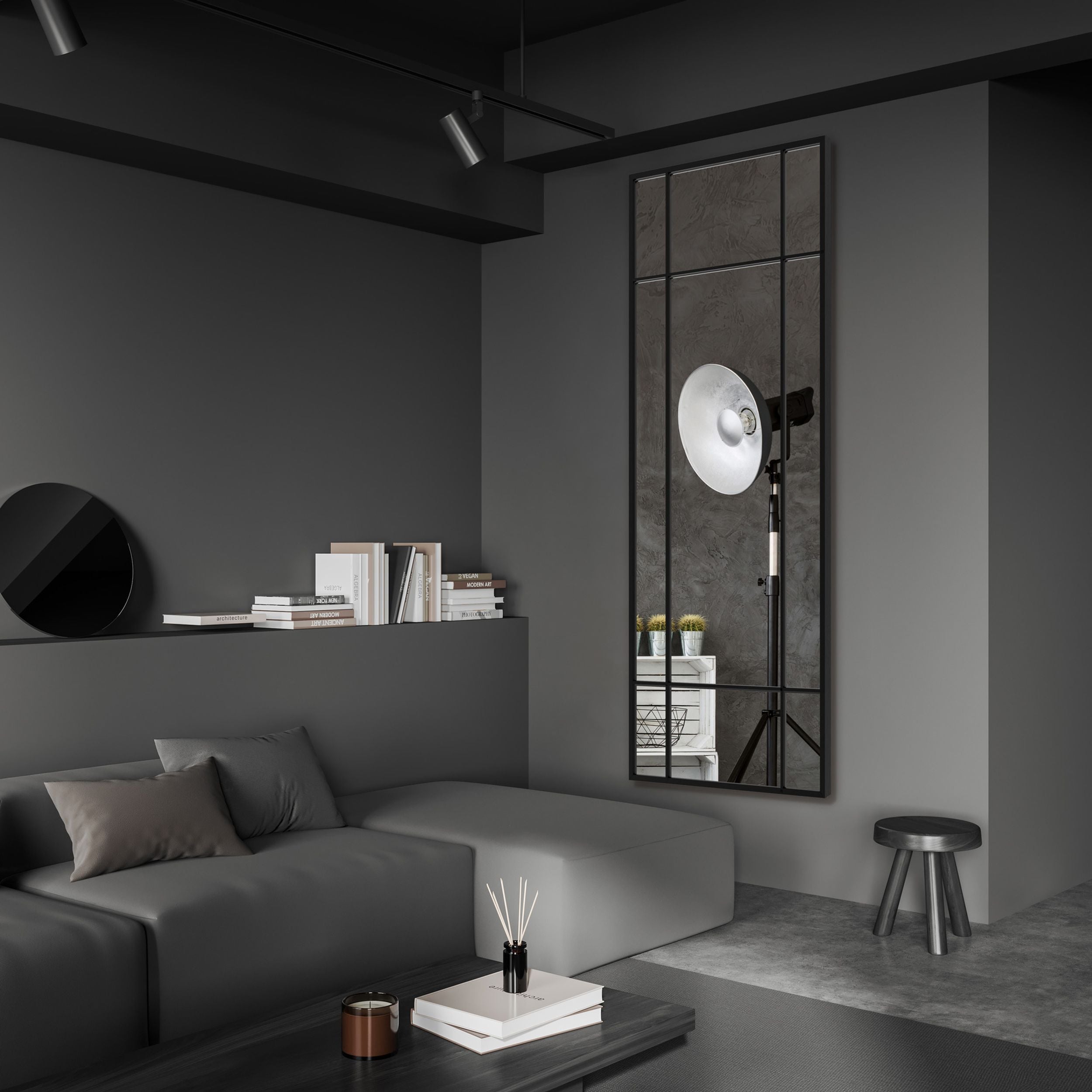 Lustro ścienne Villary 150x60 cm ze szprosami czarne