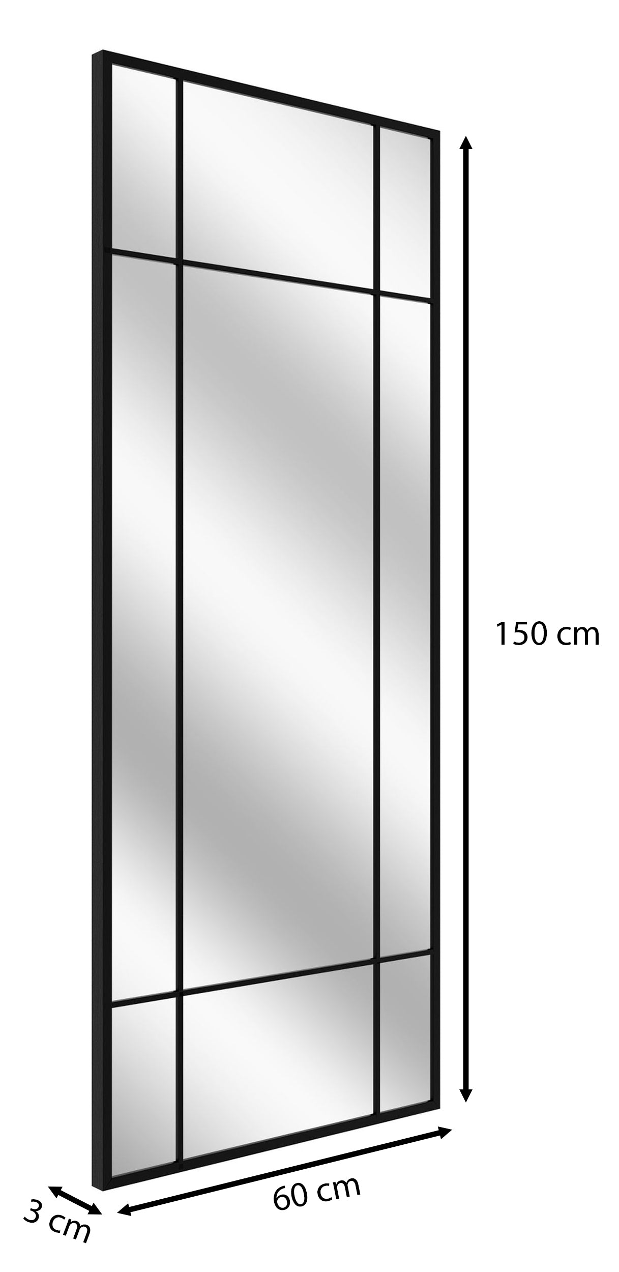 Lustro ścienne Villary 150x60 cm ze szprosami czarne