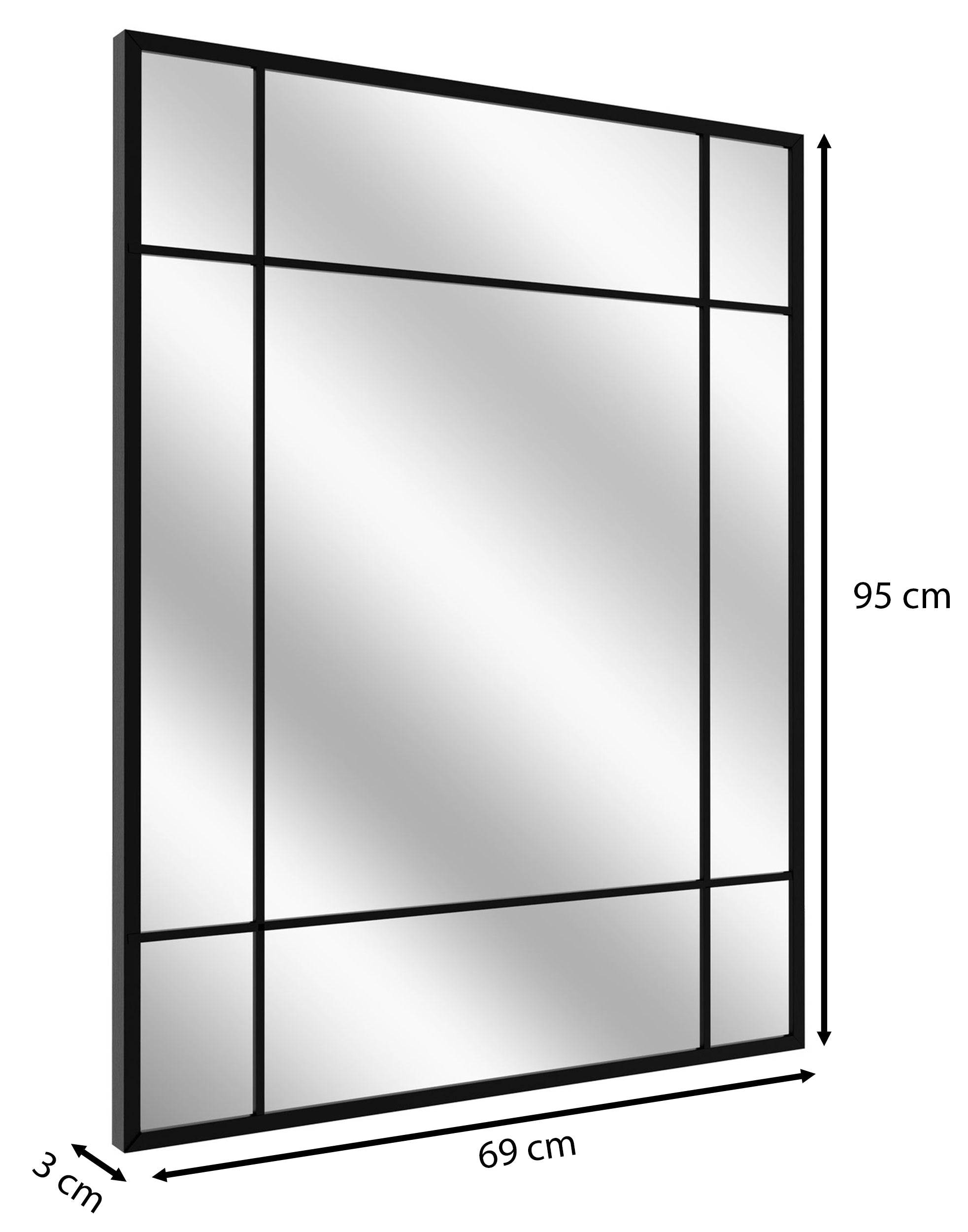 Lustro ścienne Villary 95x69 cm ze szprosami czarne