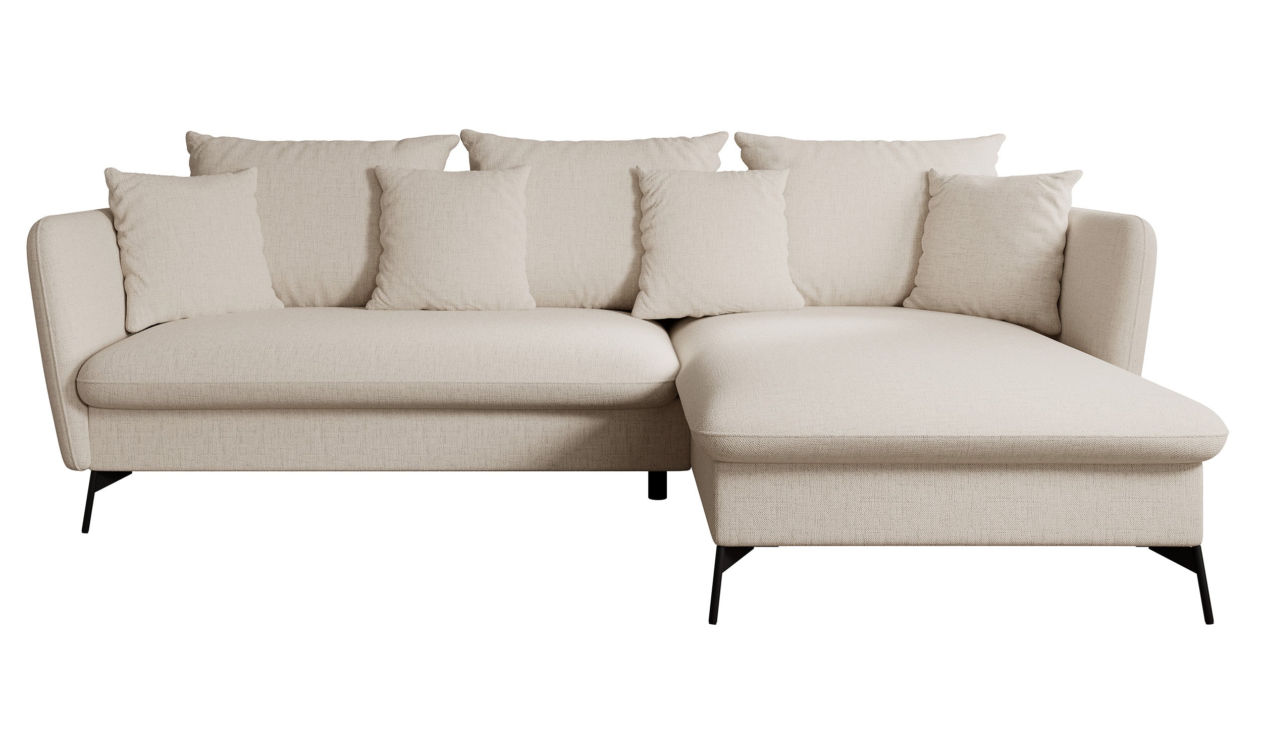 Narożnik z funkcją spania Castilio L-kształtny z pojemnikiem jasnobeżowy szenil hydrofobowy prawostronny