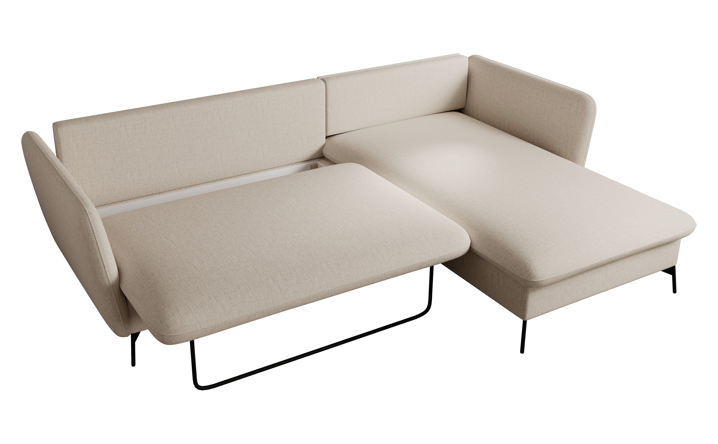 Narożnik z funkcją spania Castilio L-kształtny z pojemnikiem jasnobeżowy szenil hydrofobowy prawostronny