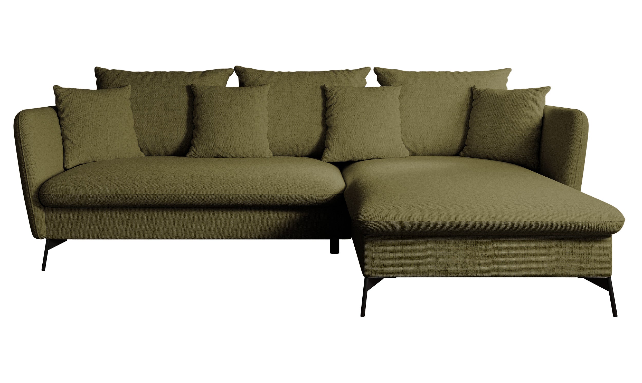 Narożnik z funkcją spania Castilio L-kształtny z pojemnikiem oliwkowy szenil hydrofobowy prawostronny