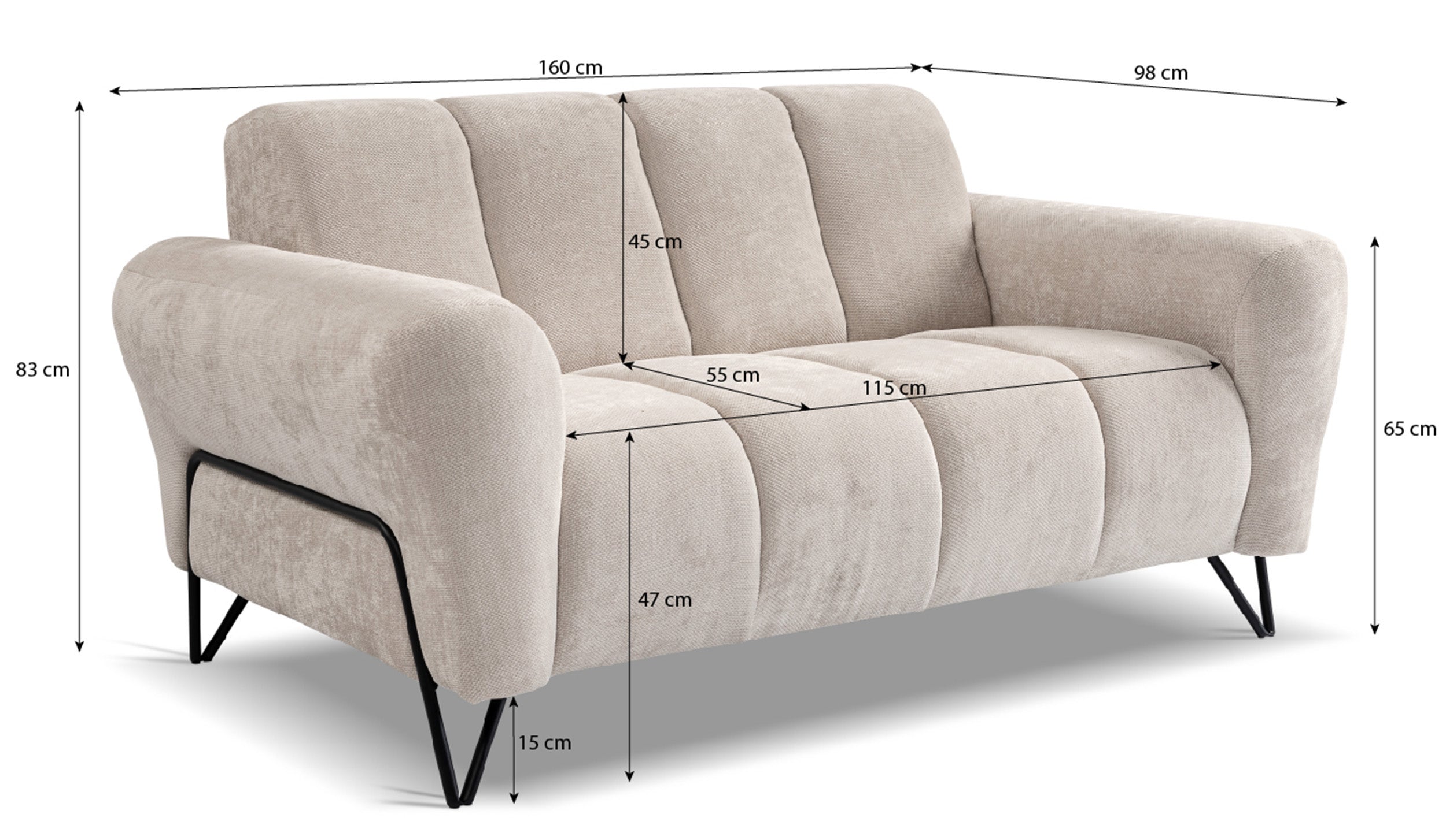 Sofa dwuosobowa Volare jasnoszara szenil łatwoczyszczący