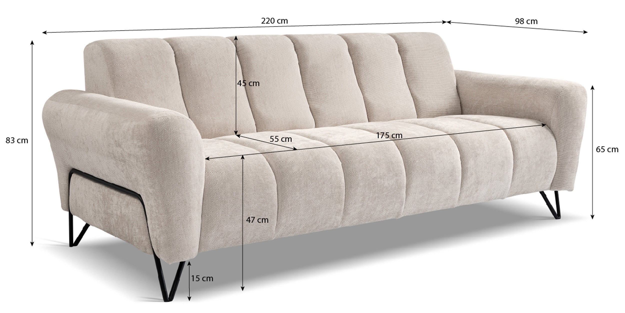 Sofa trzyosobowa Volare grafitowa szenil łatwoczyszczący
