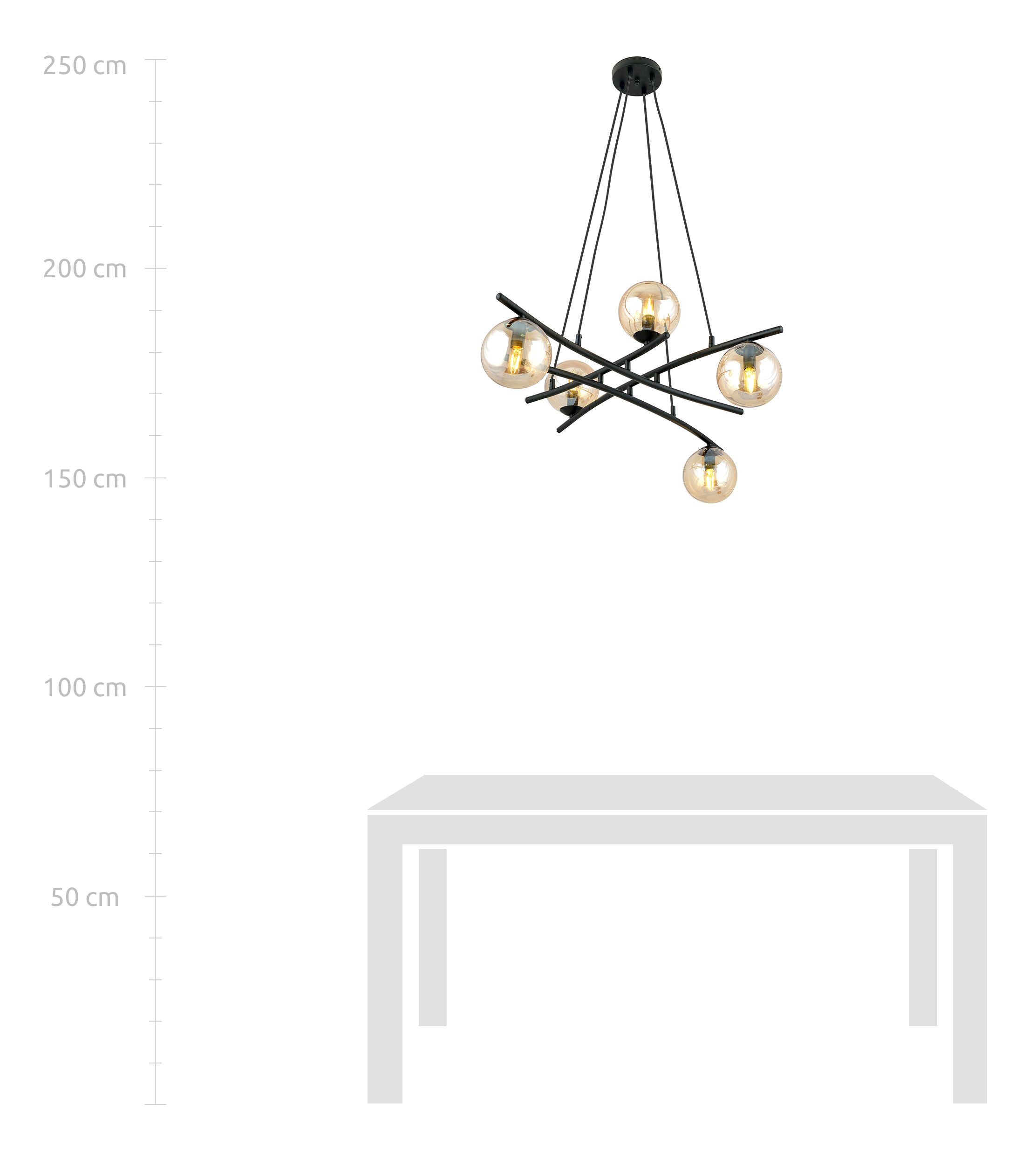 Lampa wisząca Vrestello czarno-miodowa x5