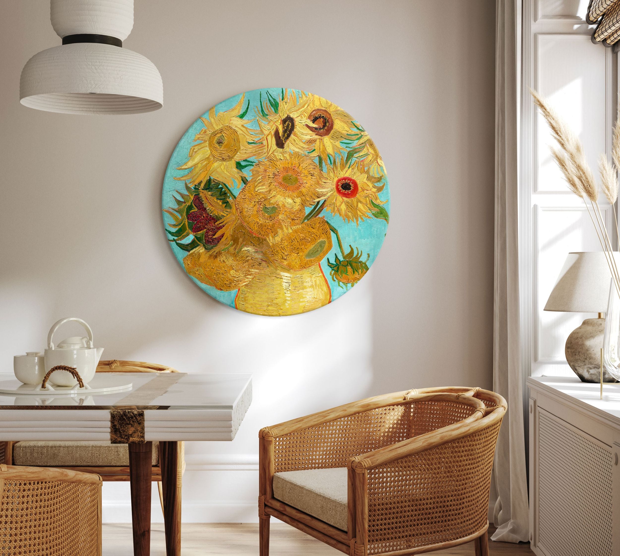 Obraz okrągły Wazon z dwunastoma słonecznikami Vincent van Gogh średnica 60 cm