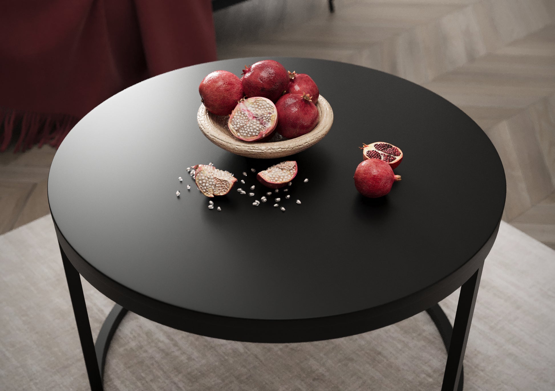 Stylowy, metalowy stolik kawowy Sabello, czarny mat, okrągły blat 60 cm – minimalistyczny design.
