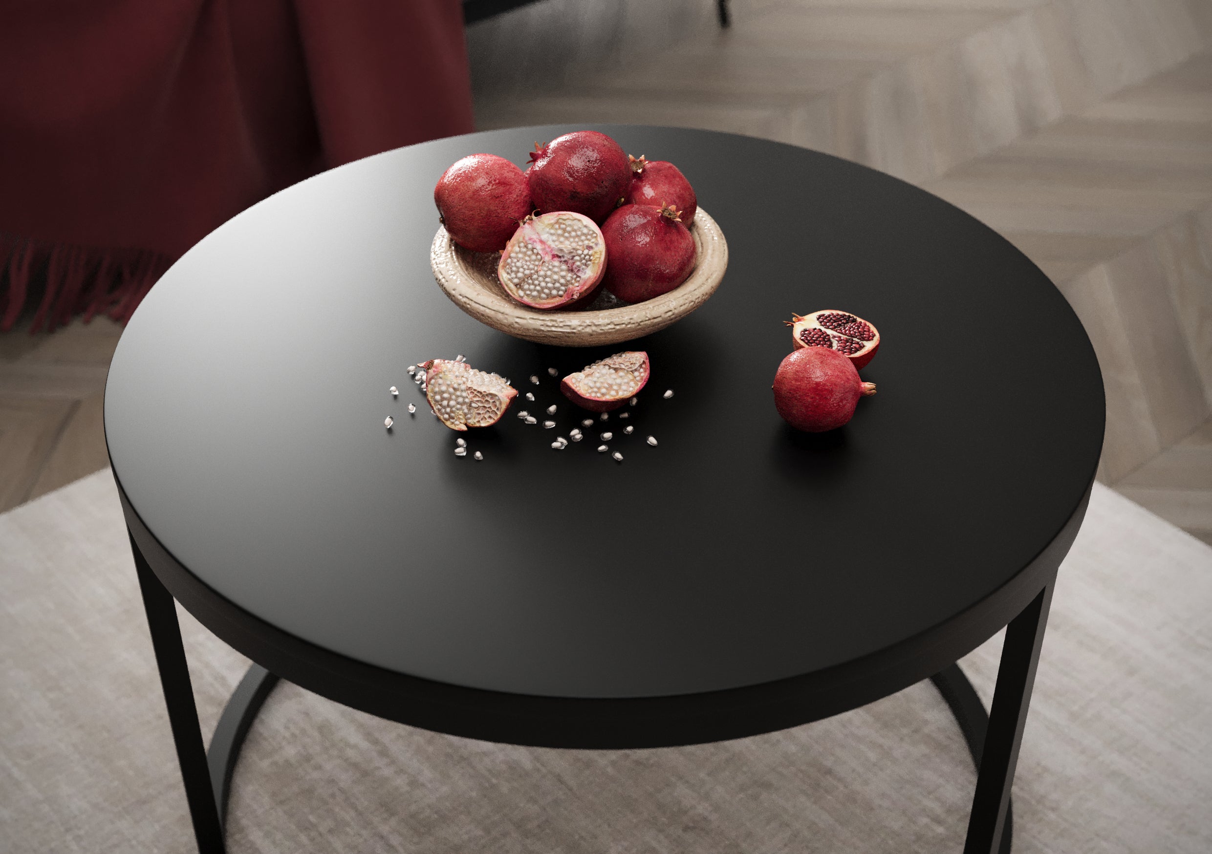 Stylowy, metalowy stolik kawowy Sabello, czarny mat, okrągły blat 60 cm – minimalistyczny design.