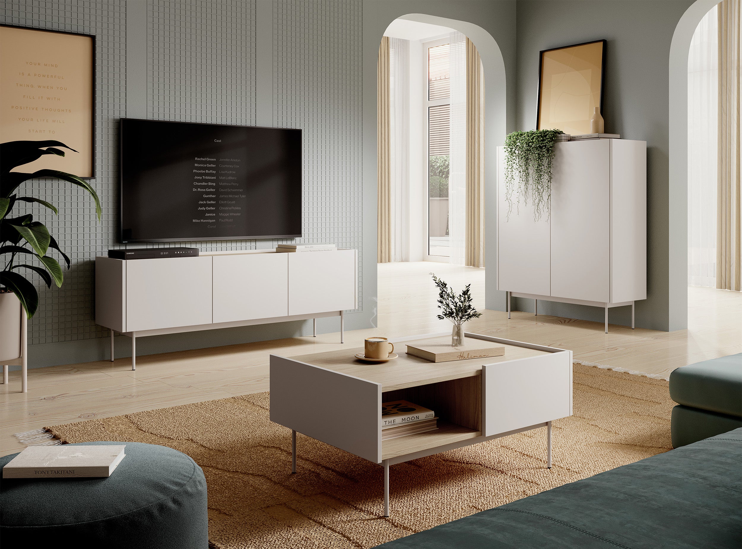 Szafka RTV Color 144 cm trzydrzwiowa Kaszmir / Dąb Linea