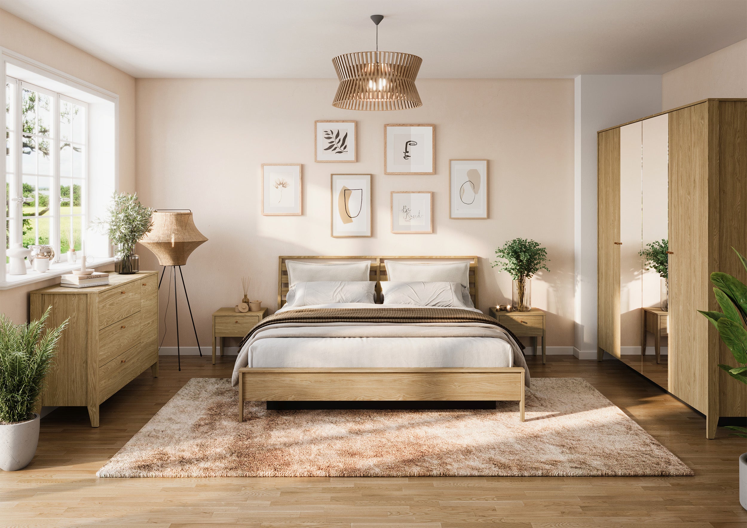 Szafa czterodrzwiowa Cozy z lustrami 220 cm dąb olejowany