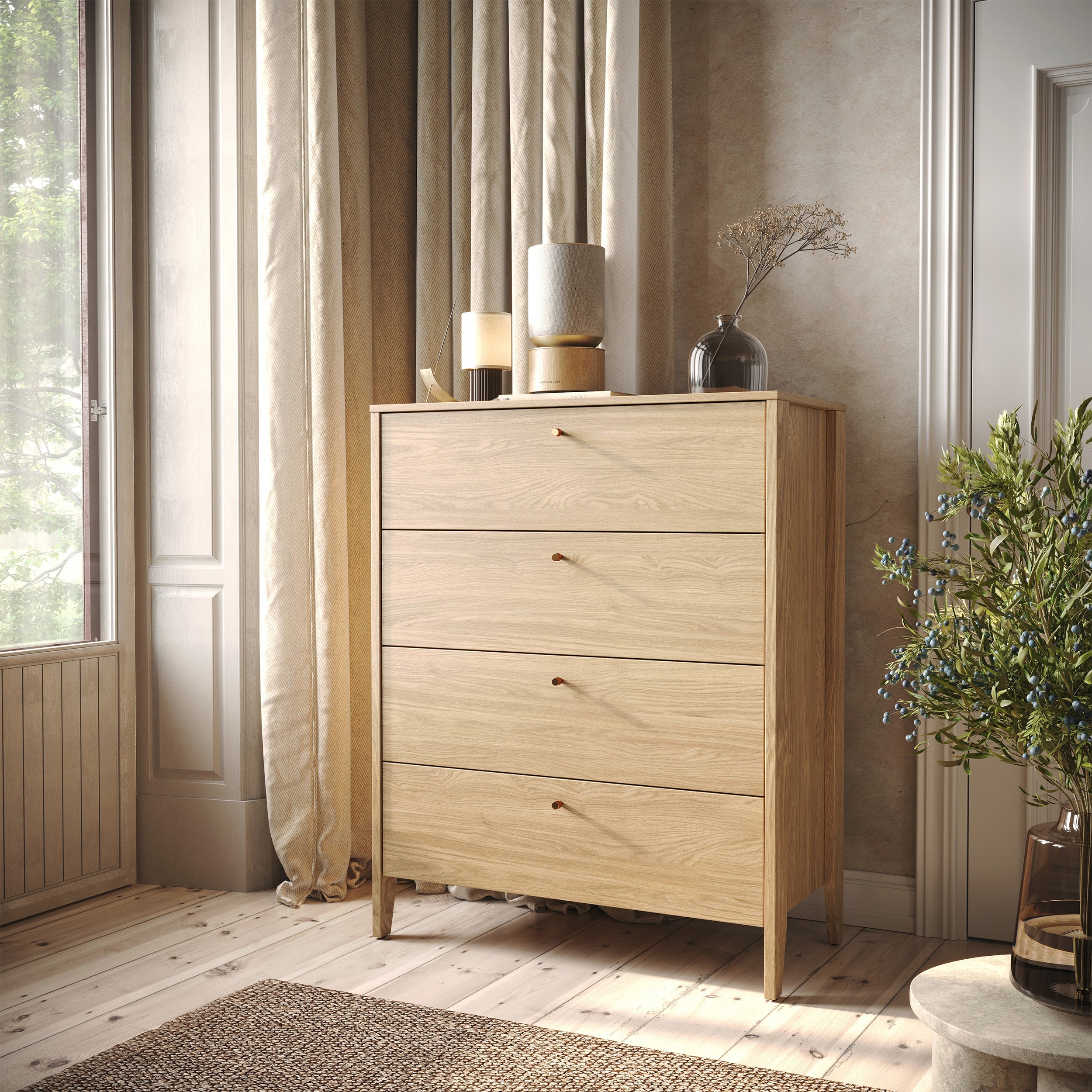 Komoda Cozy z czterema szufladami 92 cm dąb olejowany