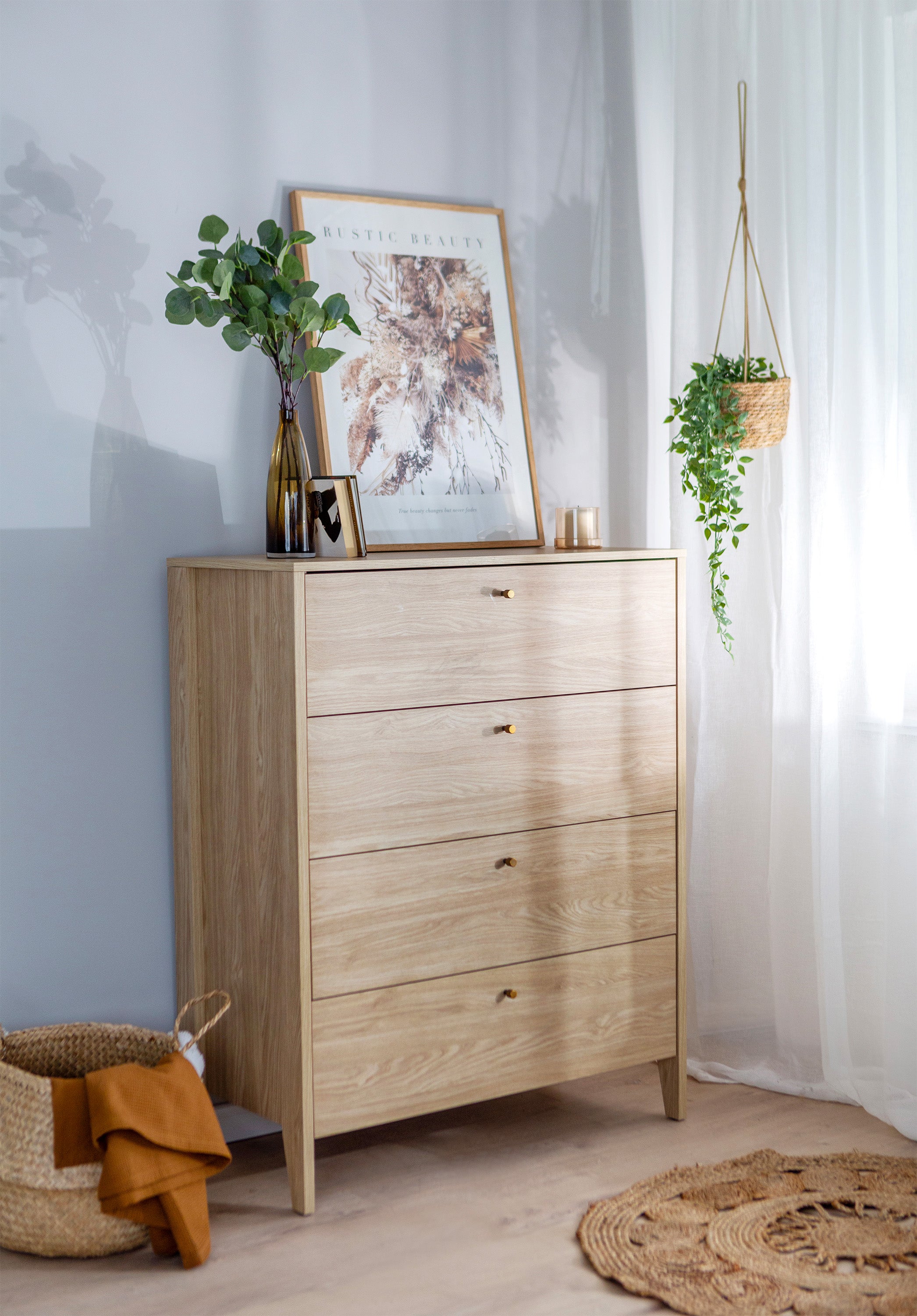 Komoda Cozy z czterema szufladami 92 cm dąb olejowany