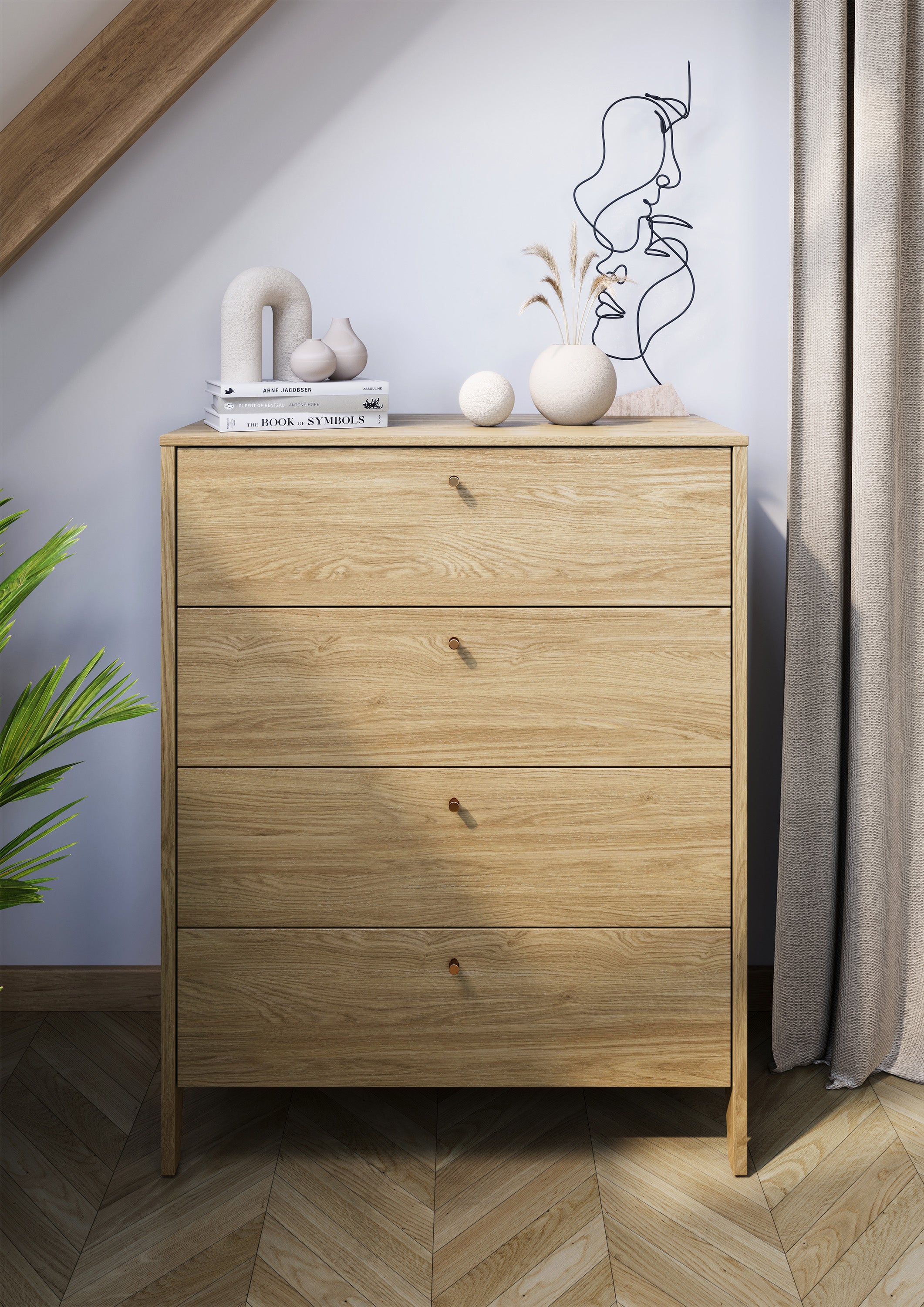 Komoda Cozy z czterema szufladami 92 cm dąb olejowany