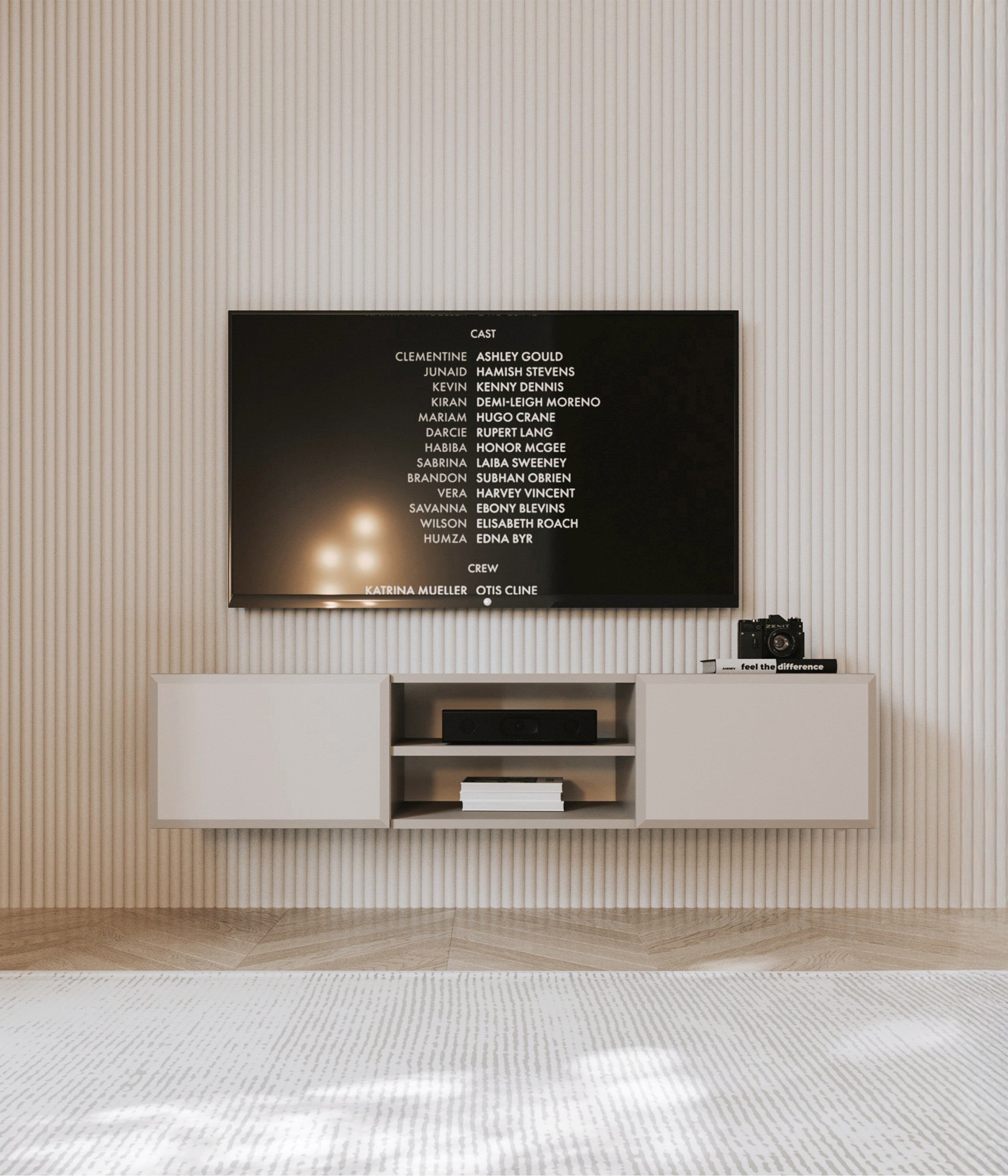 Szafka RTV Chocolated dwudrzwiowa z wnęką 137 cm wisząca beż piaskowy