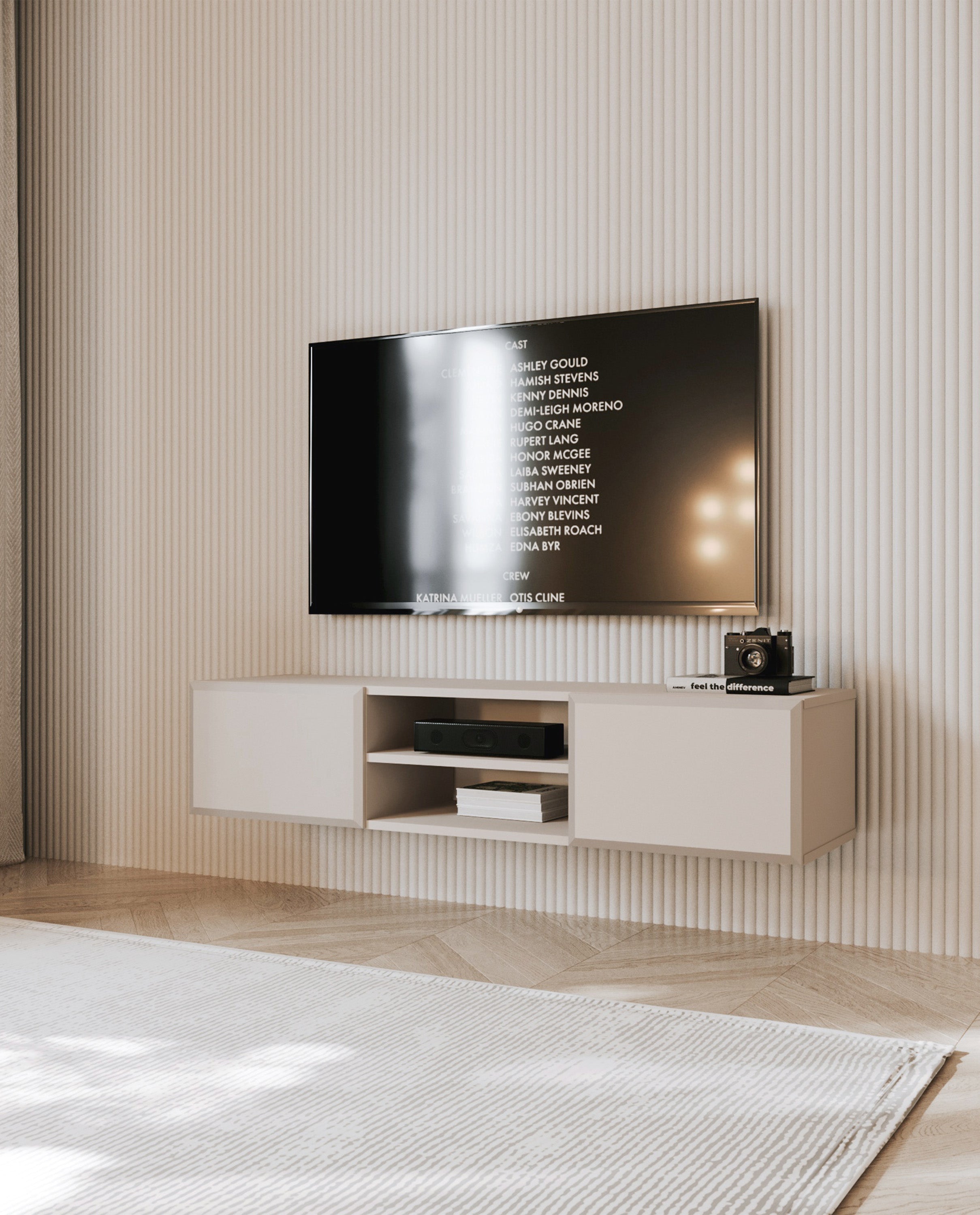 Szafka RTV Chocolated dwudrzwiowa z wnęką 137 cm wisząca beż piaskowy