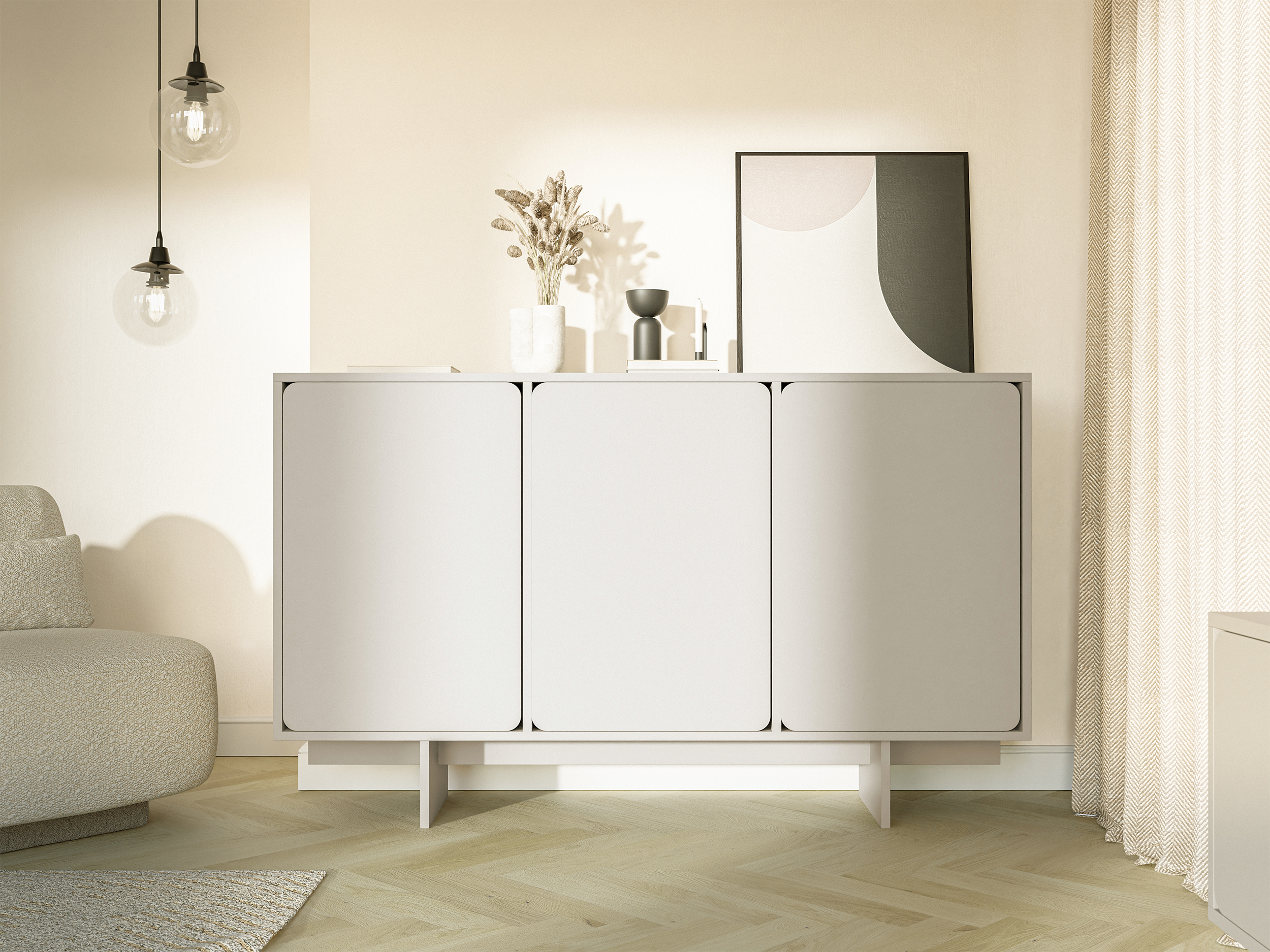 Komoda trzydrzwiowa Wuwu 150 cm szarobeżowa