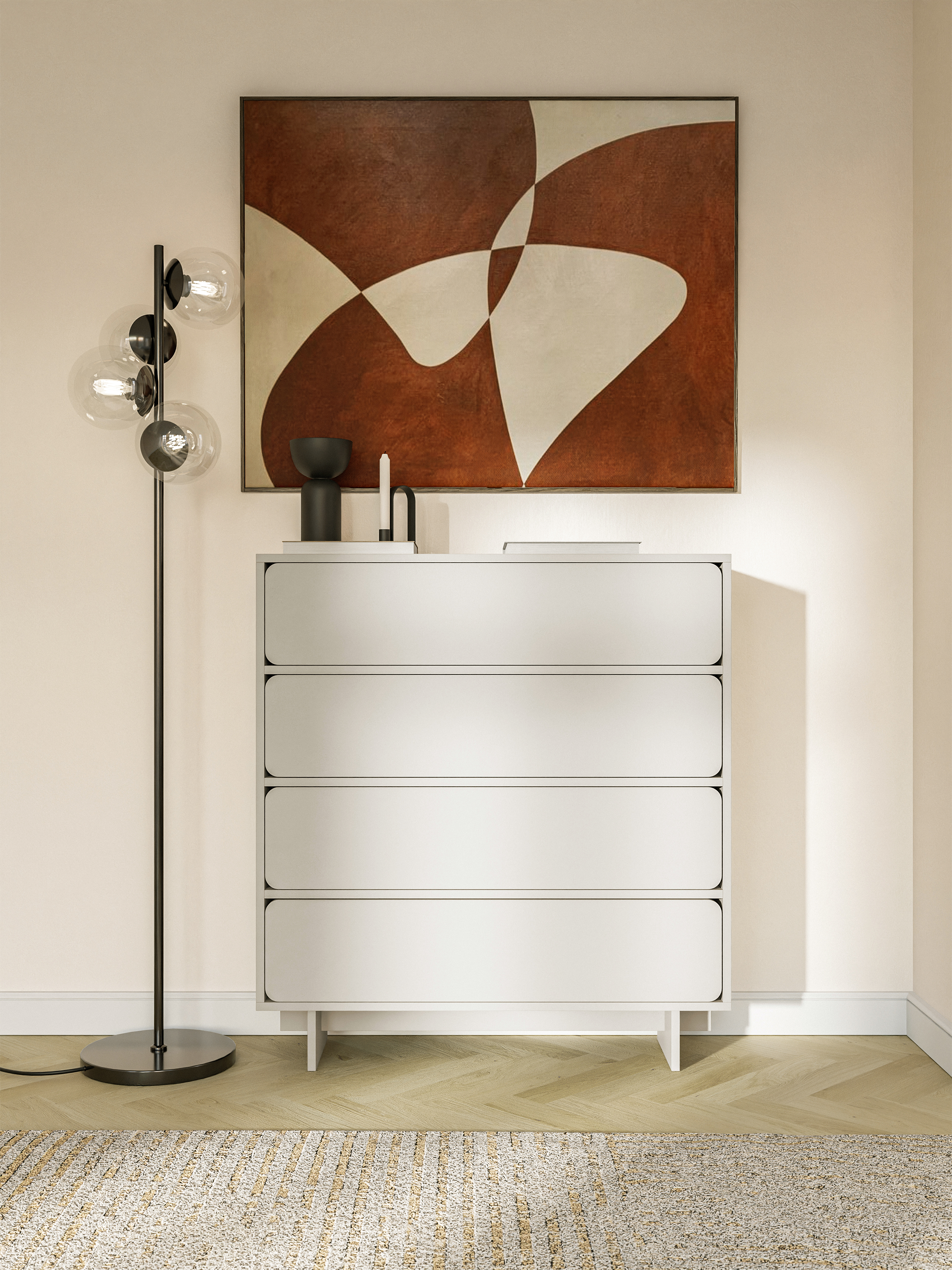 Komoda Wuwu z czterema szufladami 101 cm szarobeżowa