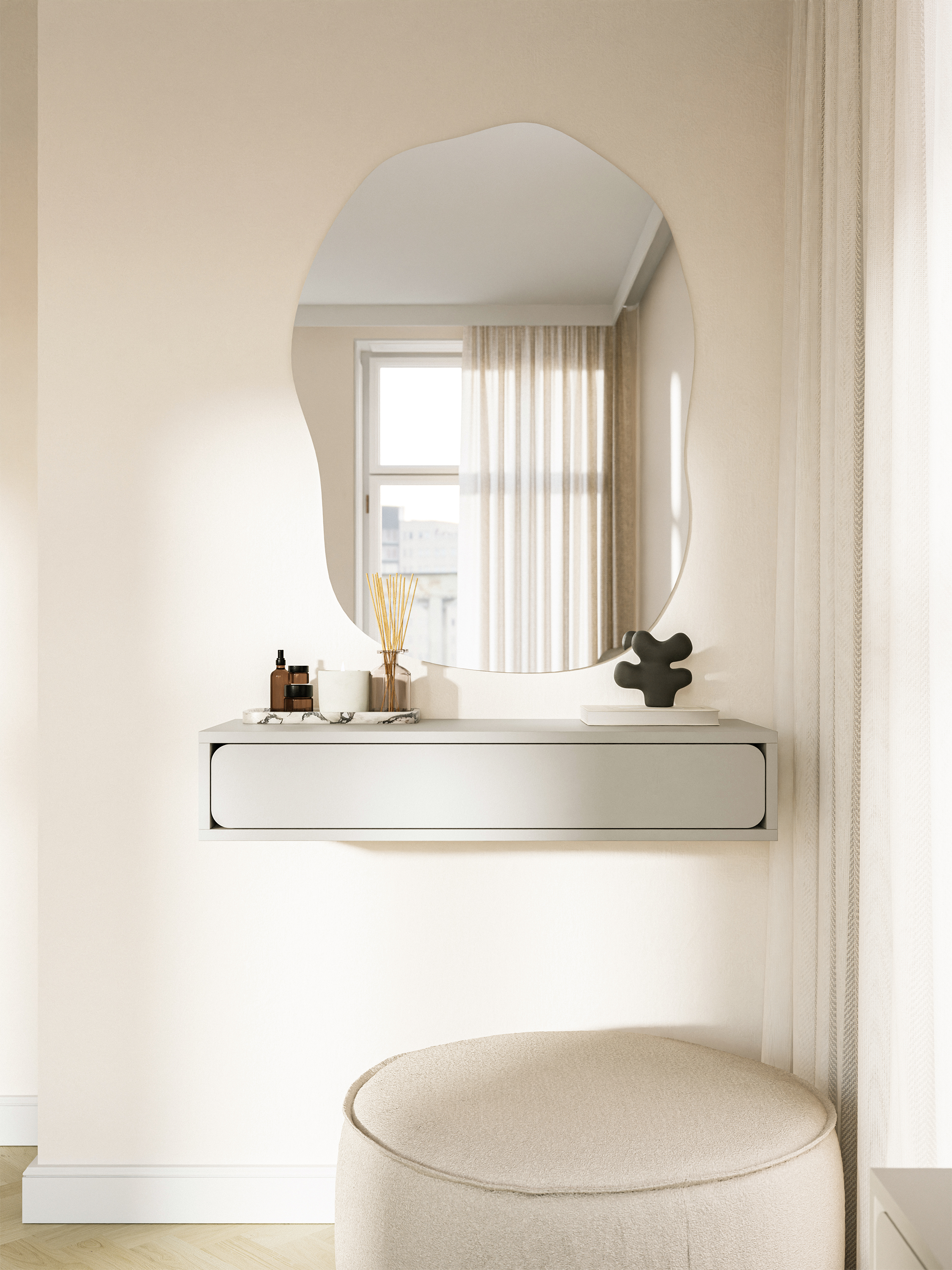 Konsola wisząca Wuwu z jedną szufladą 90 cm szarobeżowa