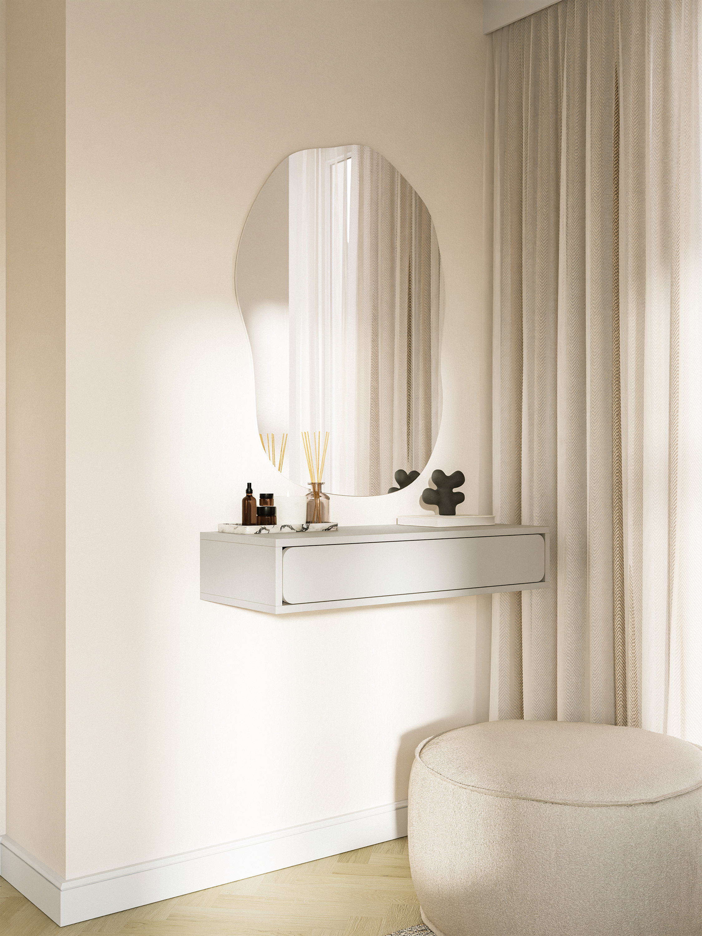 Konsola wisząca Wuwu z jedną szufladą 90 cm szarobeżowa