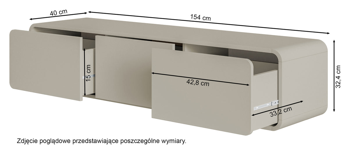 Szafka RTV Oro 154 cm z trzema szufladami wisząca kaszmir