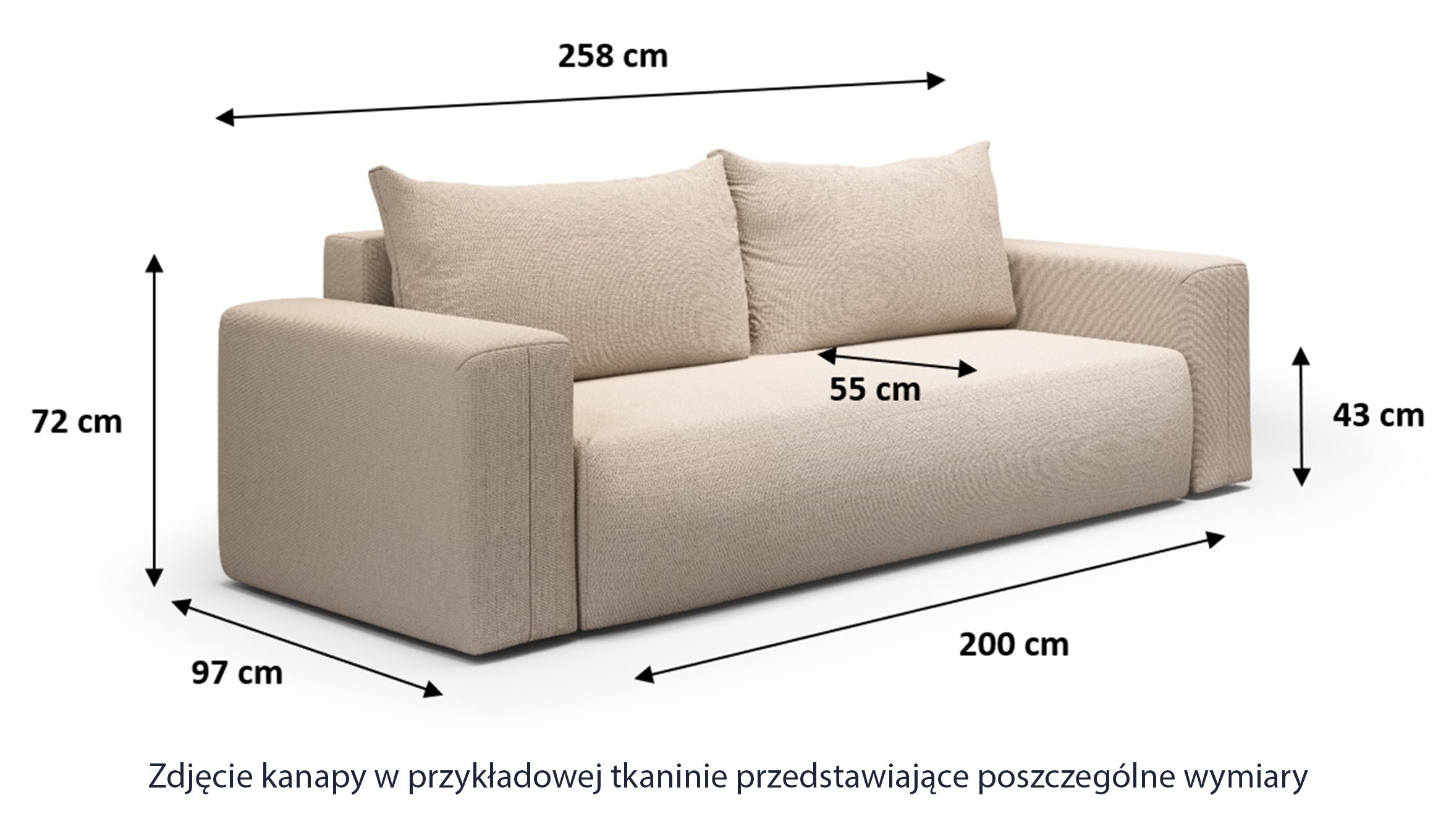 Kanapa rozkładana trzyosobowa Lummi z pojemnikiem granatowa szenil hydrofobowy