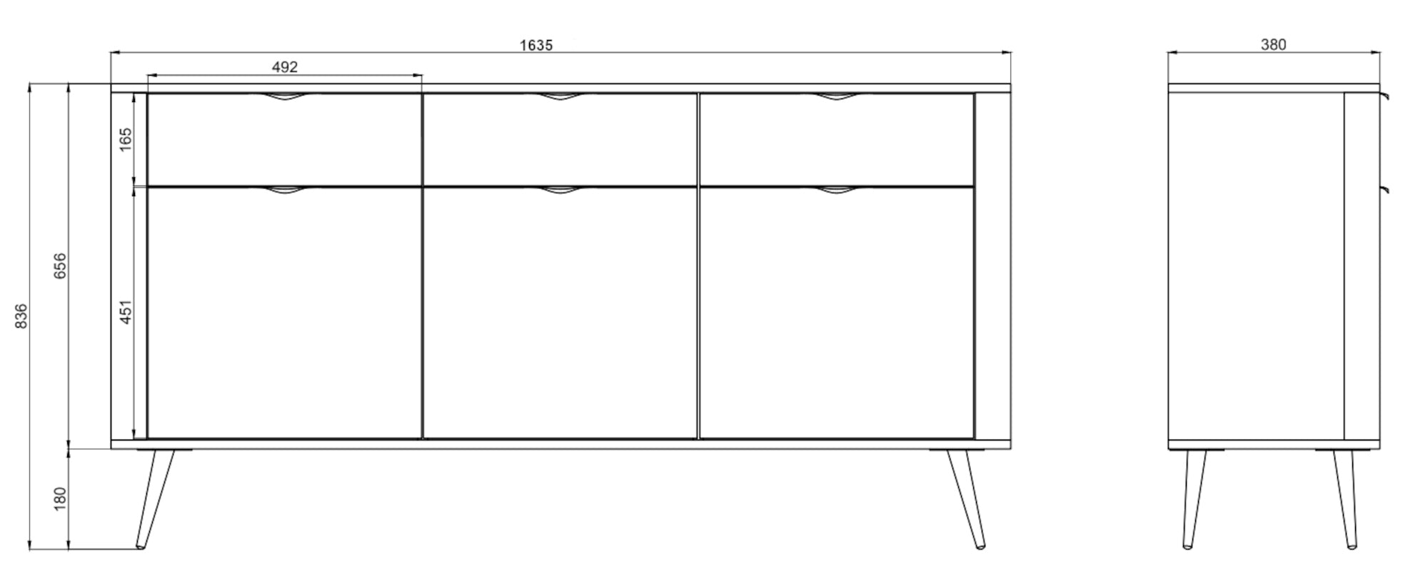 Komoda trzydrzwiowa Oval z szufladami 163,5 cm Biała